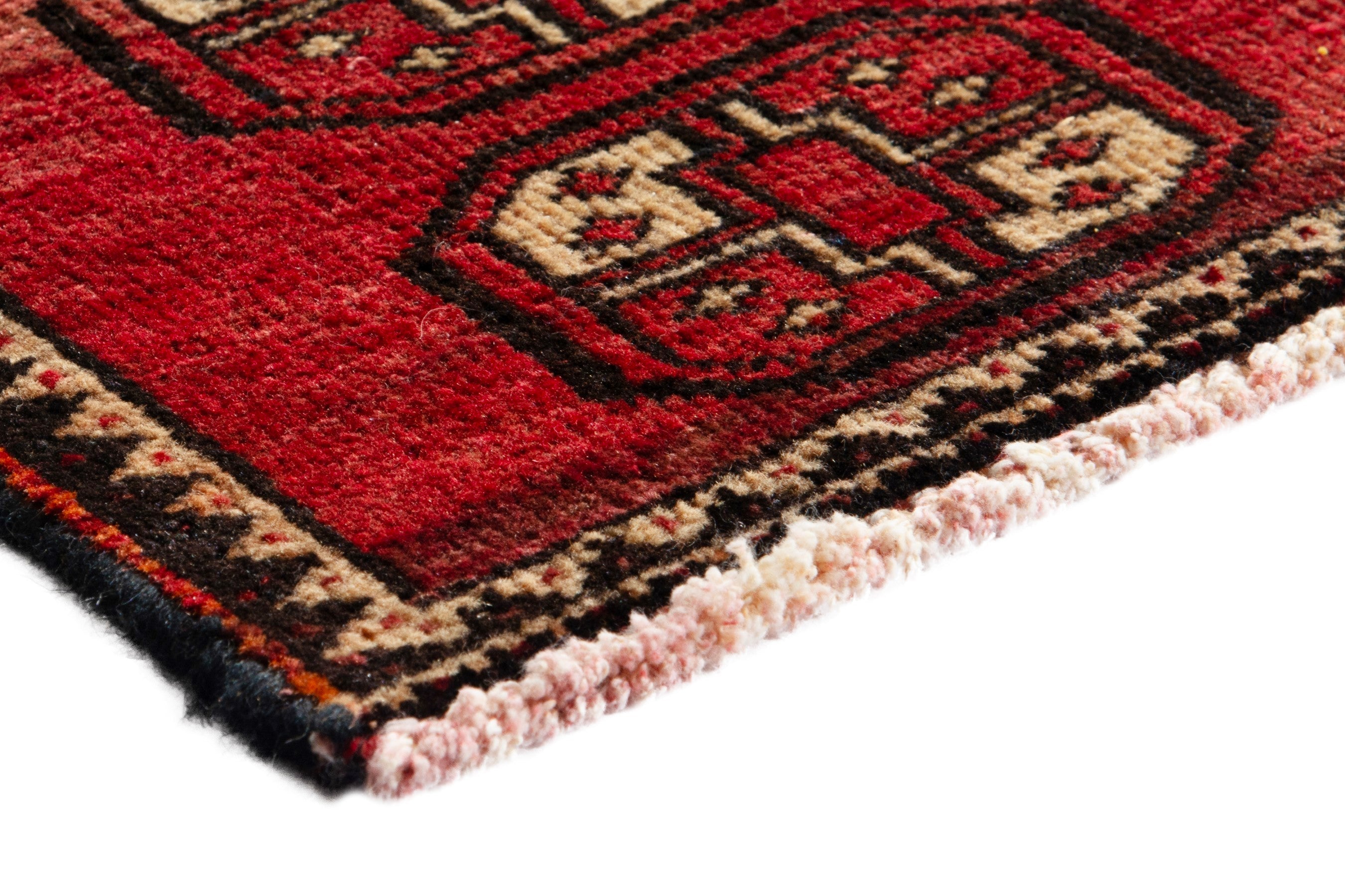 Persian Baluch runner rug in deep red and antique gold, view 4 of 16