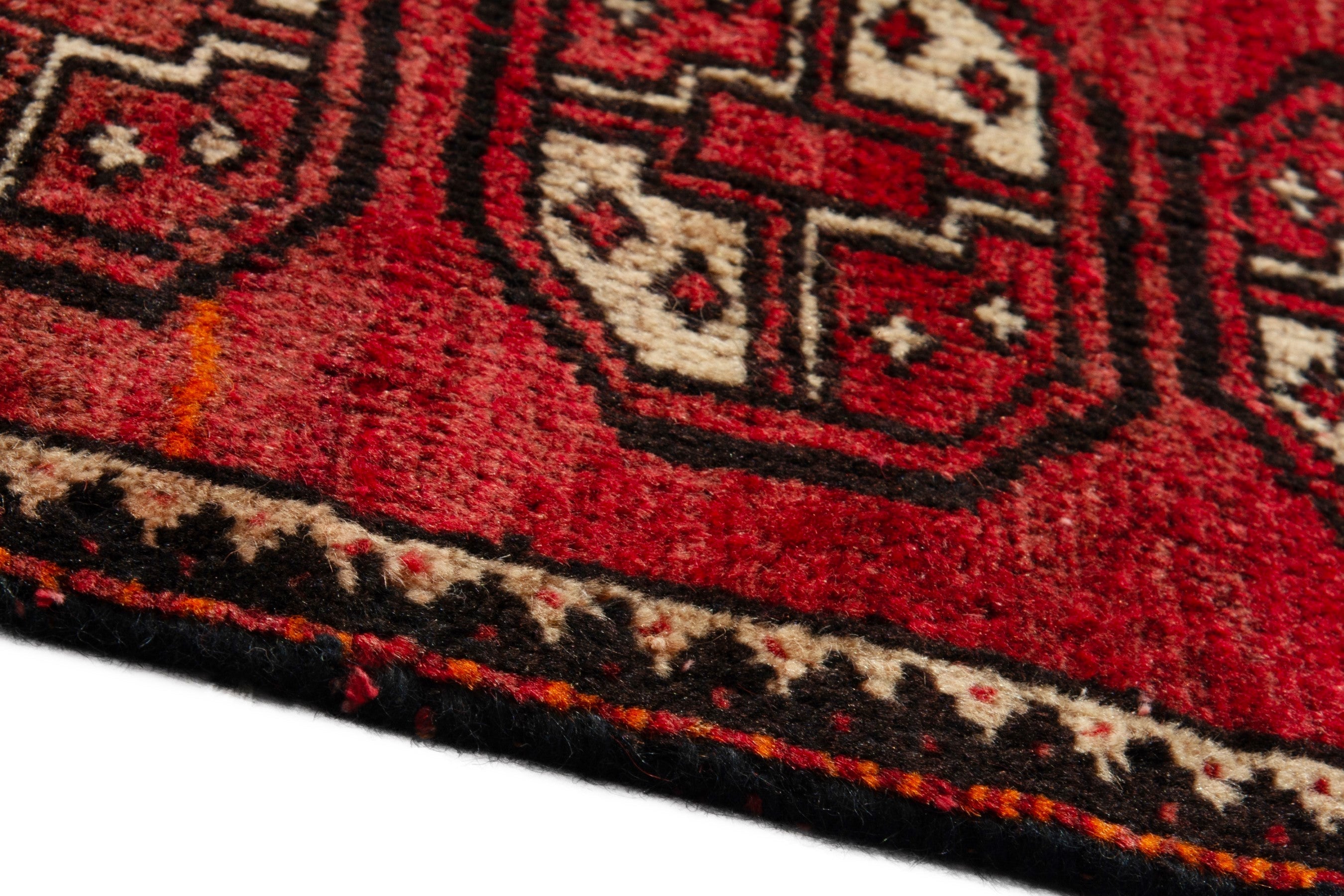 Persian Baluch runner rug in deep red and antique gold, view 5 of 16