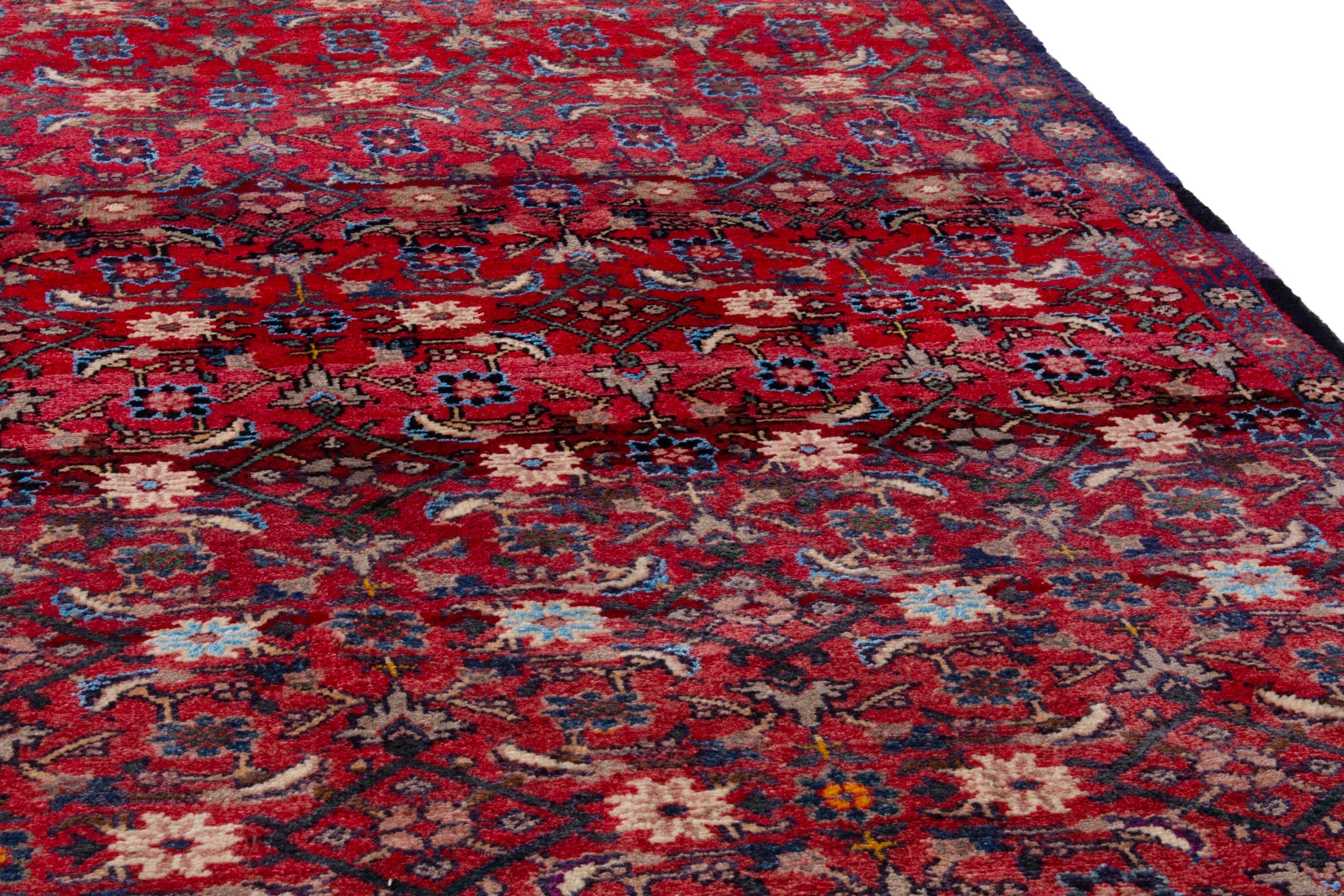 Persian Hamedan runner rug in deep red and denim, view 8 of 19