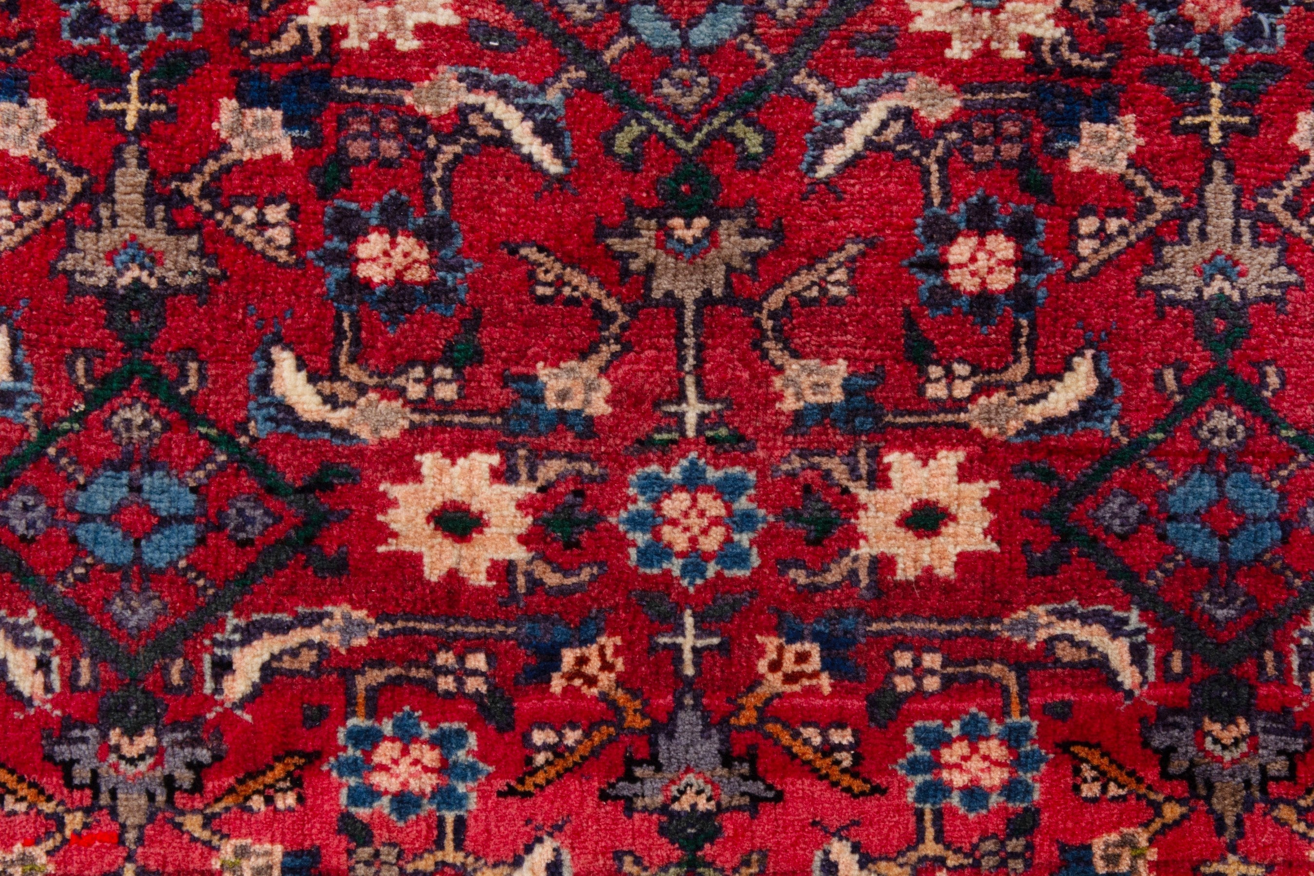 Persian Hamedan runner rug in deep red and denim, view 11 of 19