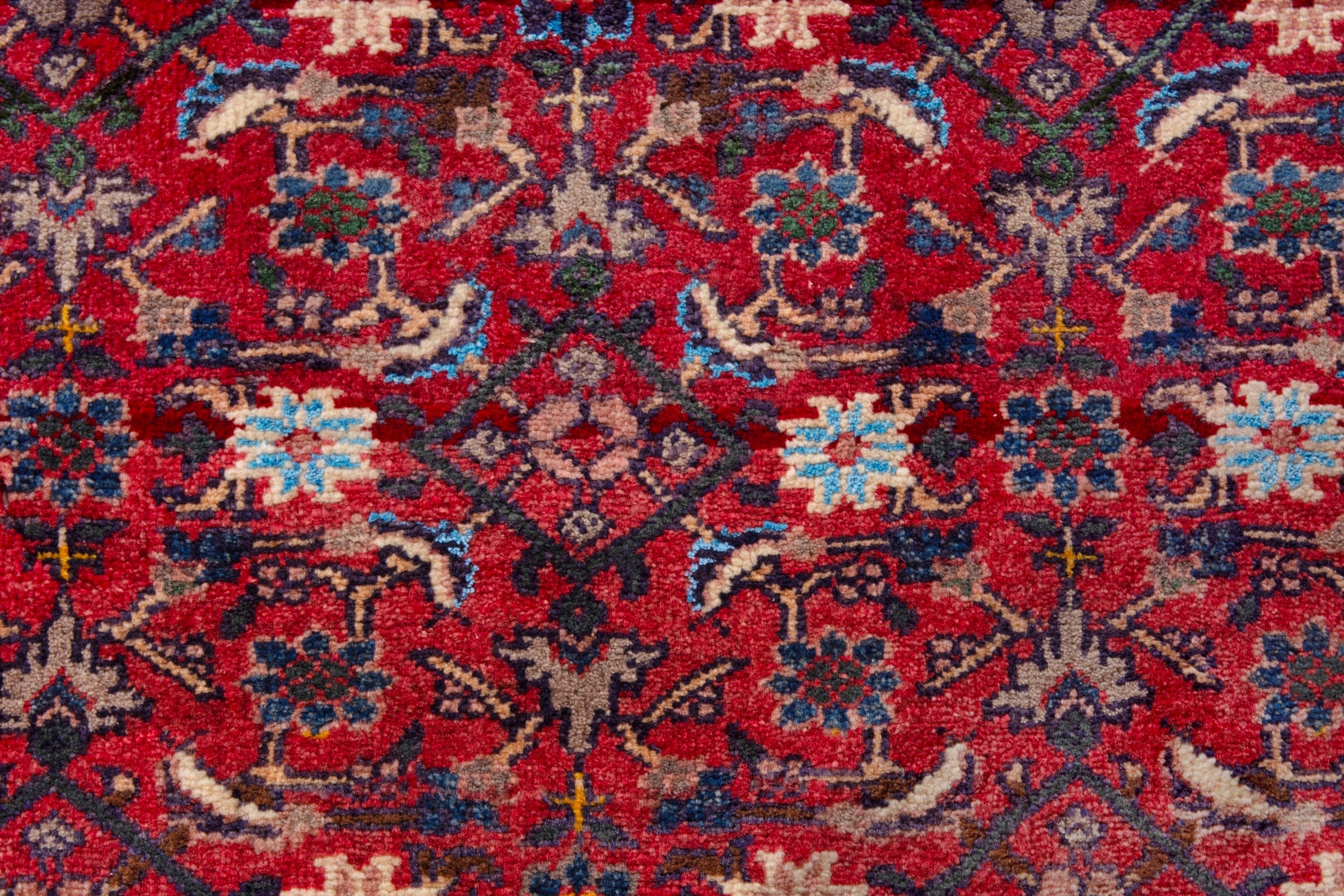 Persian Hamedan runner rug in deep red and denim, view 12 of 19