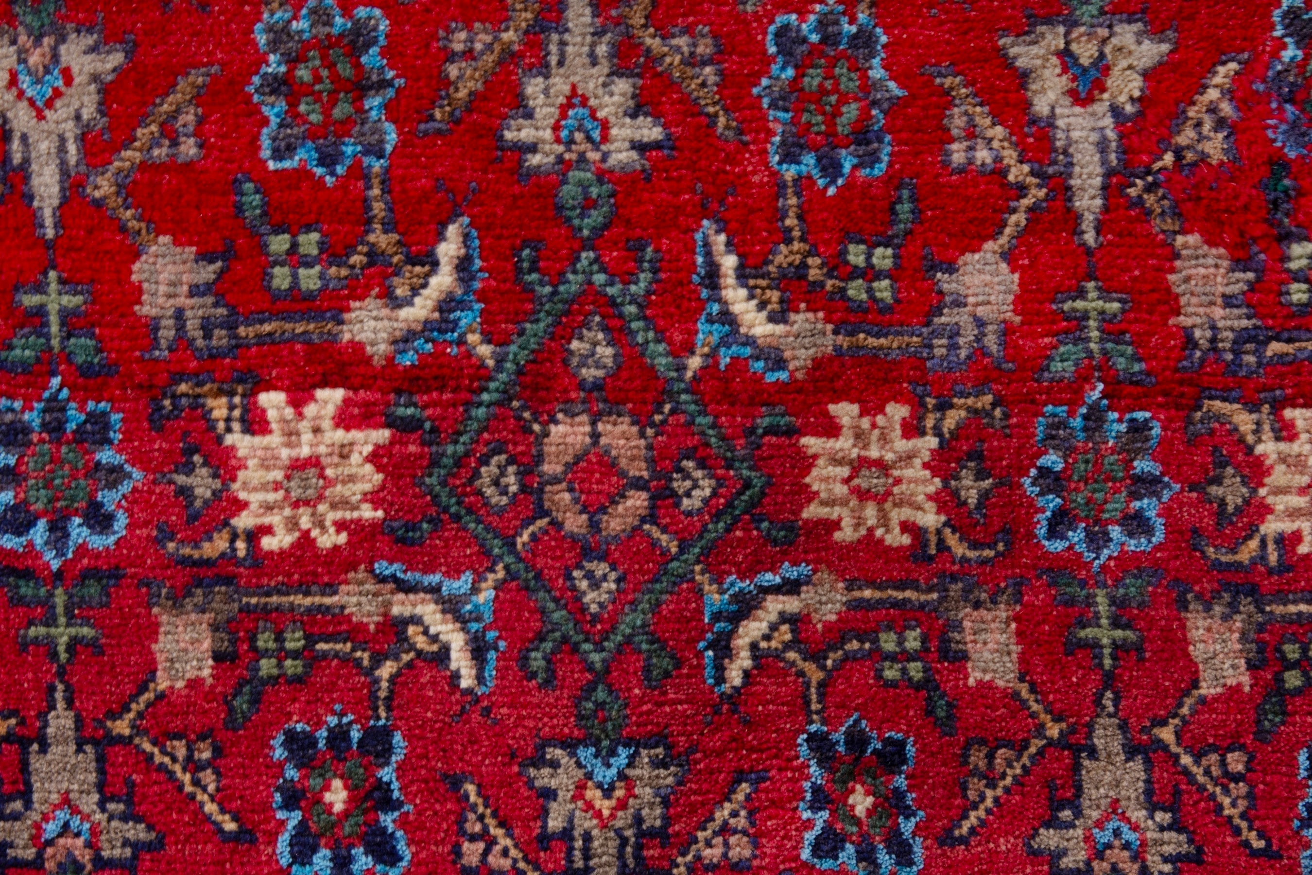 Persian Hamedan runner rug in deep red and denim, view 13 of 19