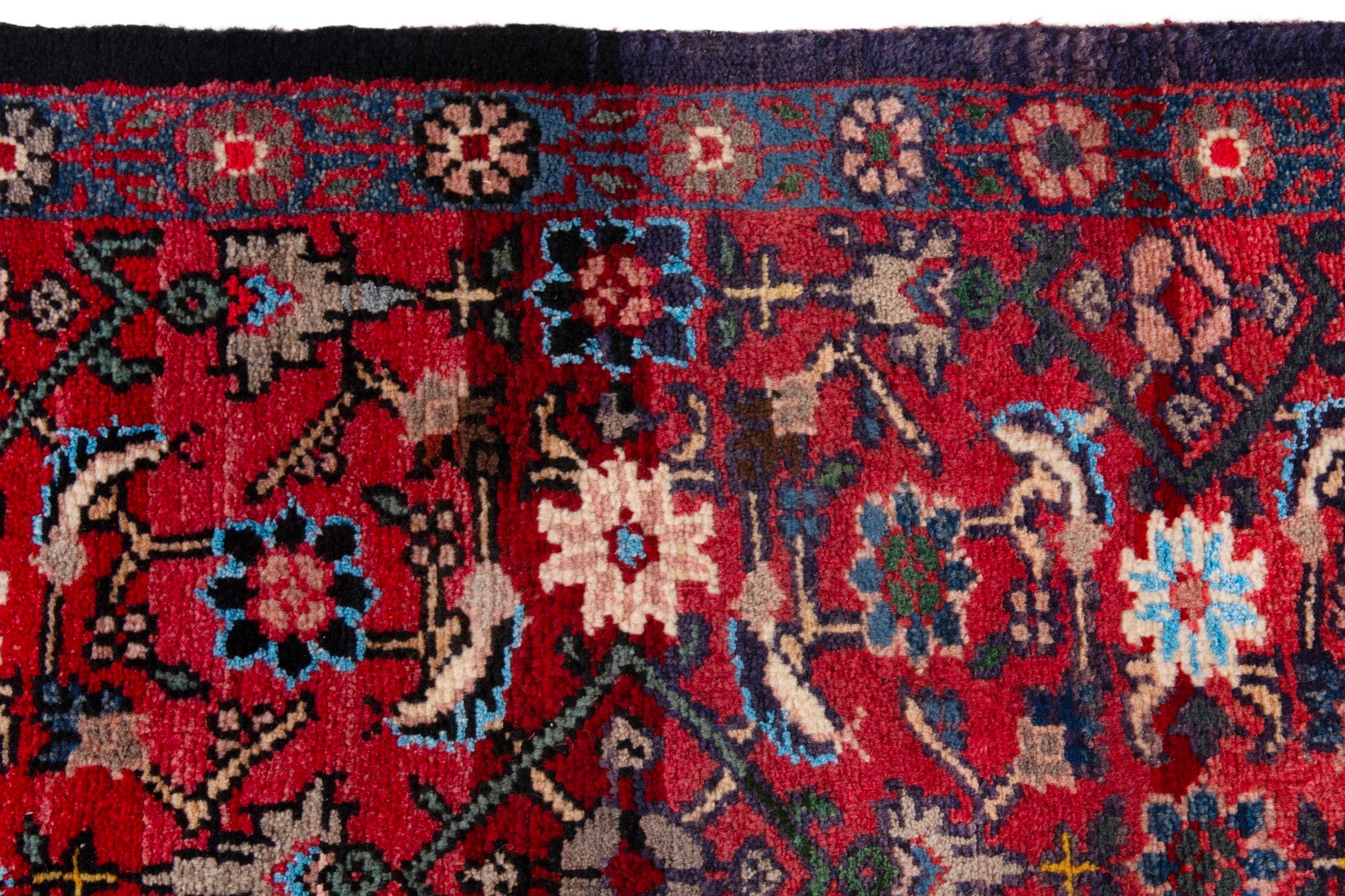 Persian Hamedan runner rug in deep red and denim, view 14 of 19