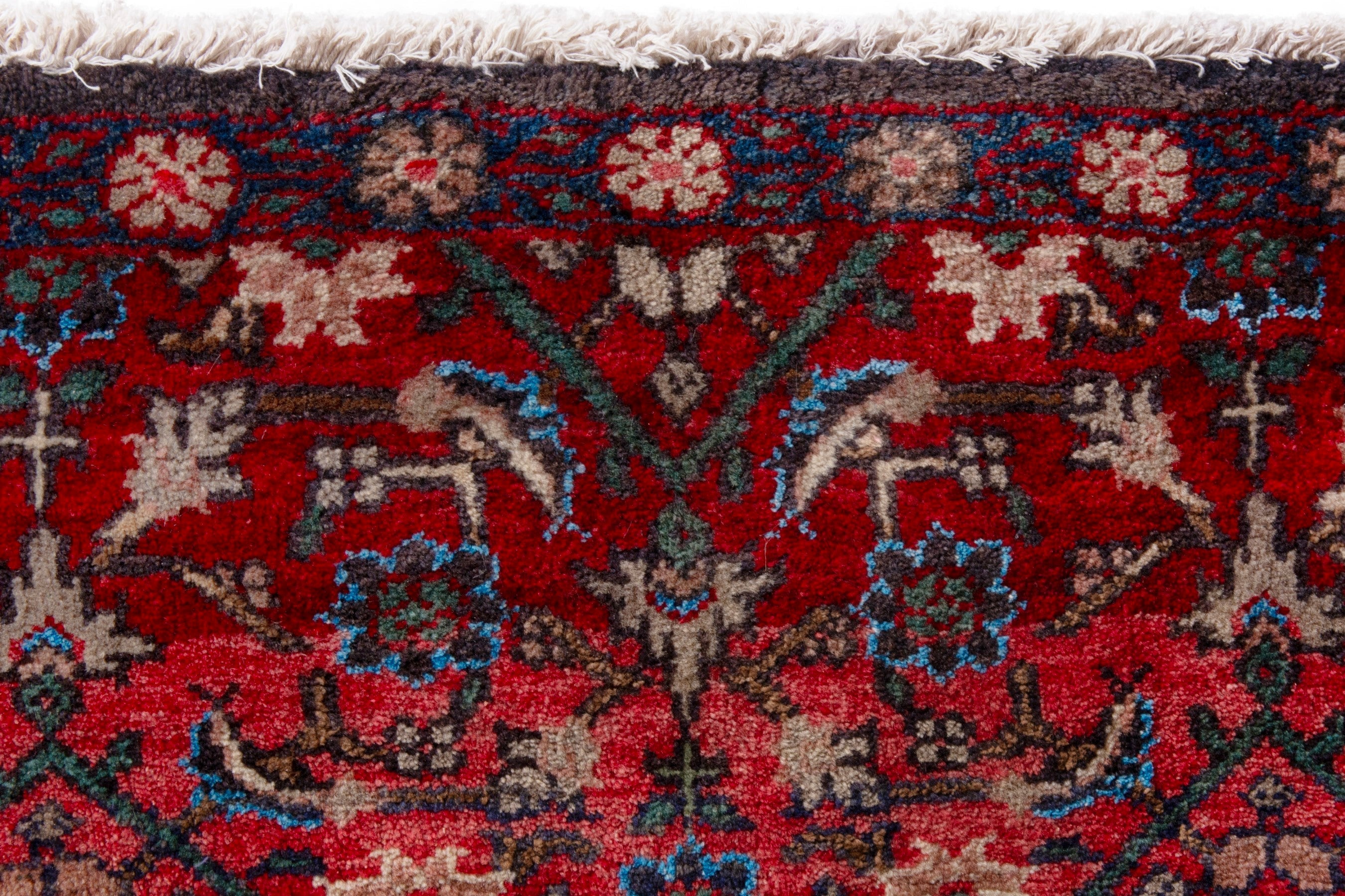 Persian Hamedan runner rug in deep red and denim, view 15 of 19