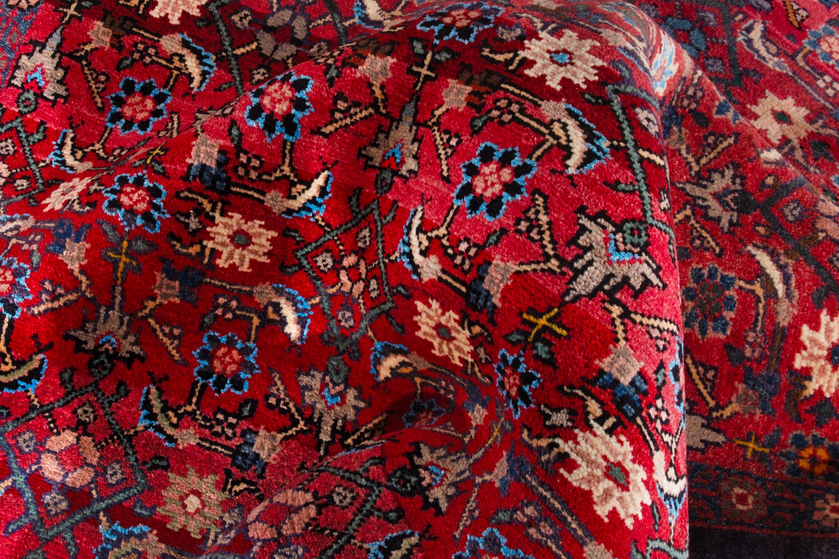 Persian Hamedan runner rug in deep red and denim, view 16 of 19