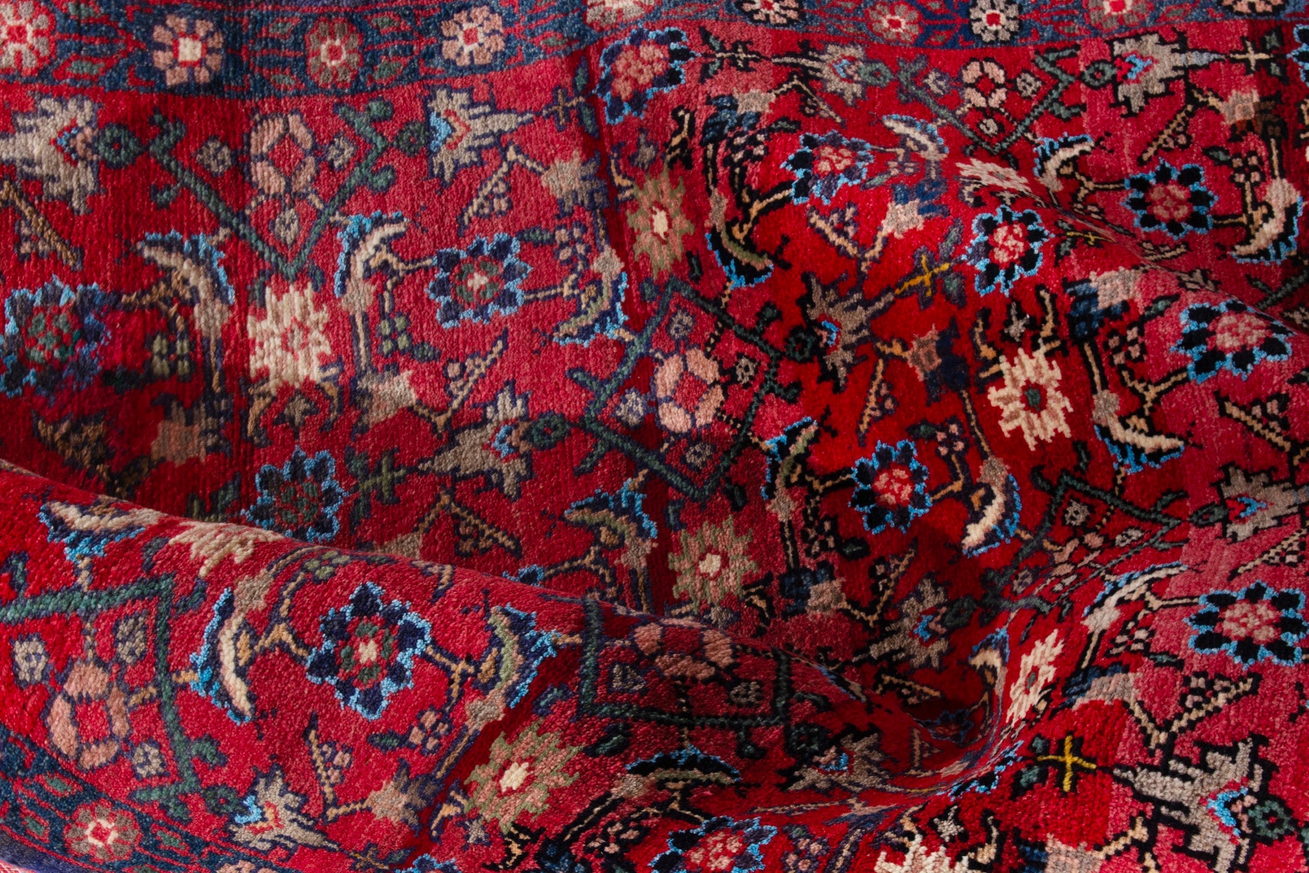 Persian Hamedan runner rug in deep red and denim, view 17 of 19