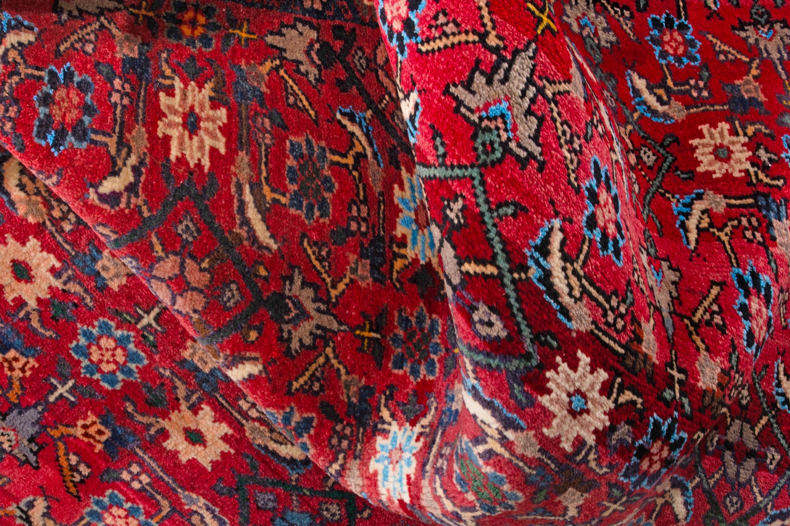 Persian Hamedan runner rug in deep red and denim, view 18 of 19