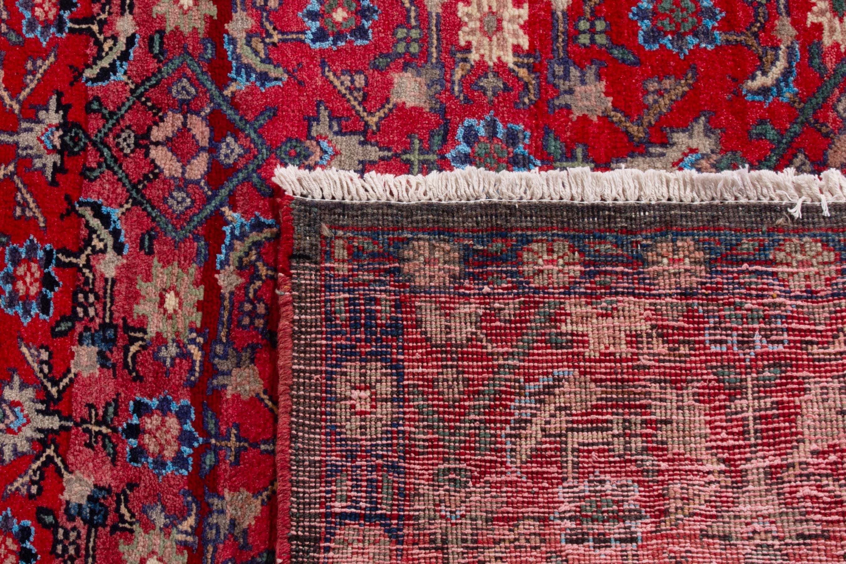 Persian Hamedan runner rug in deep red and denim, view 19 of 19