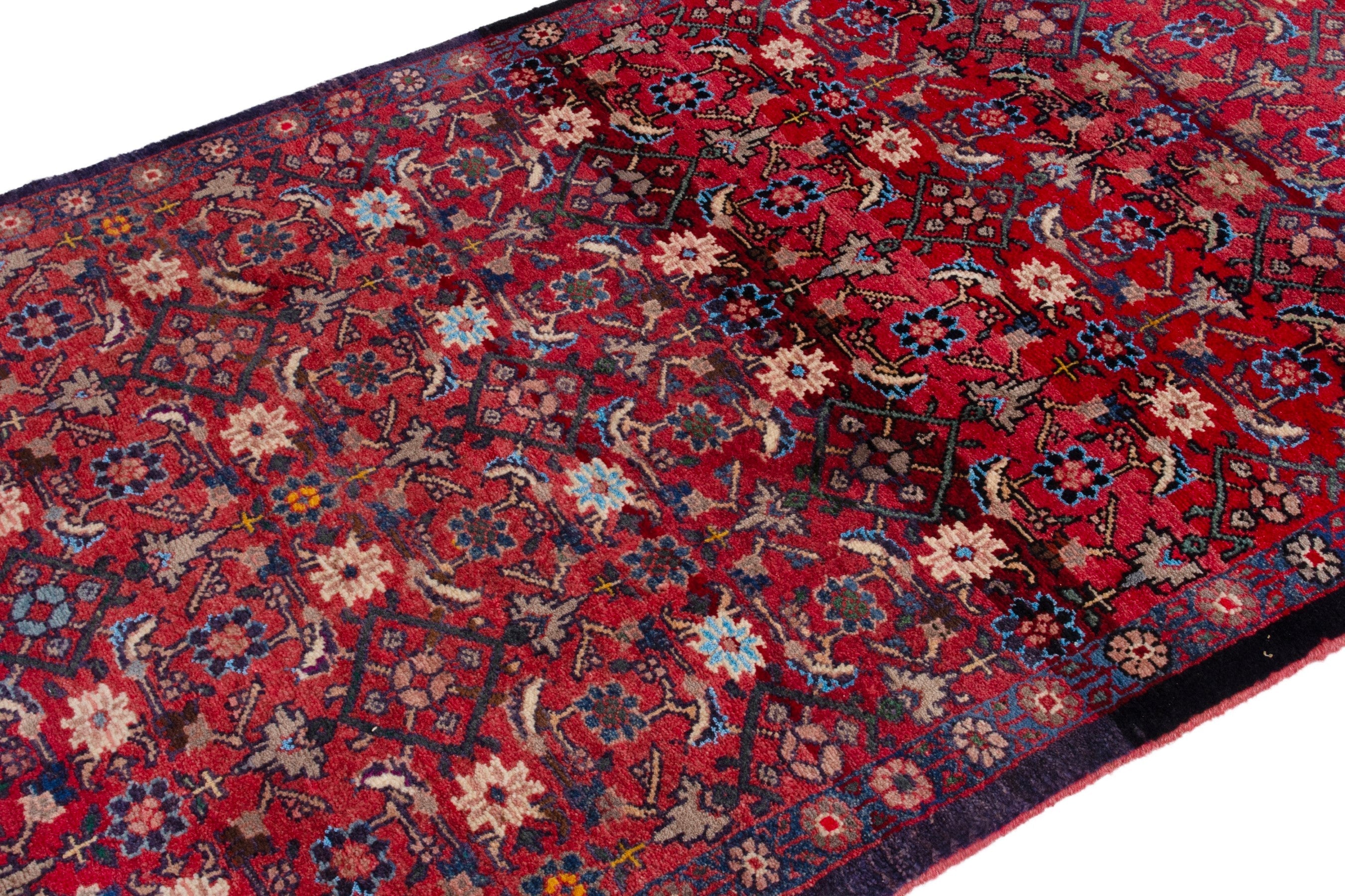 Persian Hamedan runner rug in deep red and denim, view 6 of 19