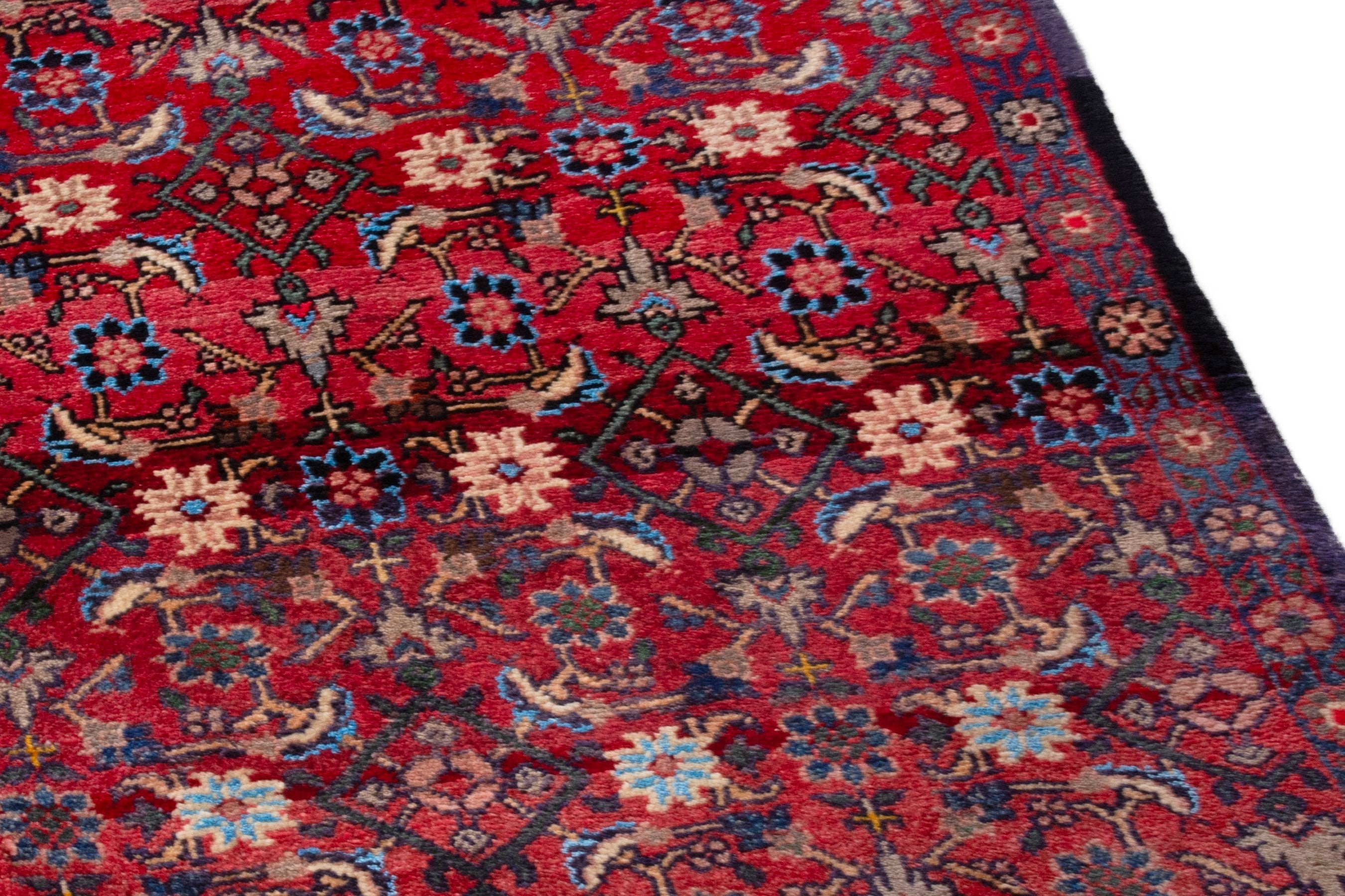 Persian Hamedan runner rug in deep red and denim, view 9 of 19