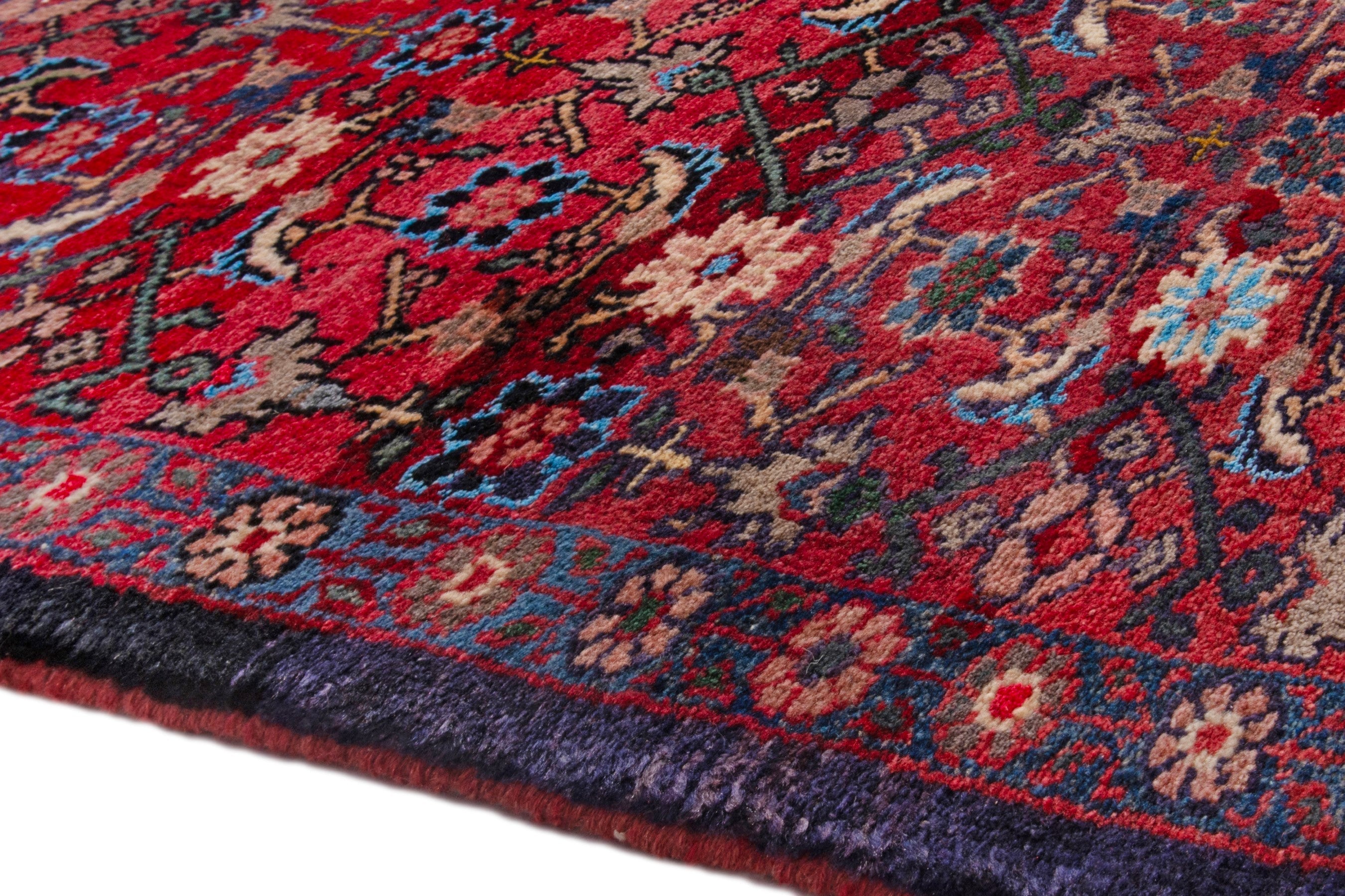 Persian Hamedan runner rug in deep red and denim, view 5 of 19