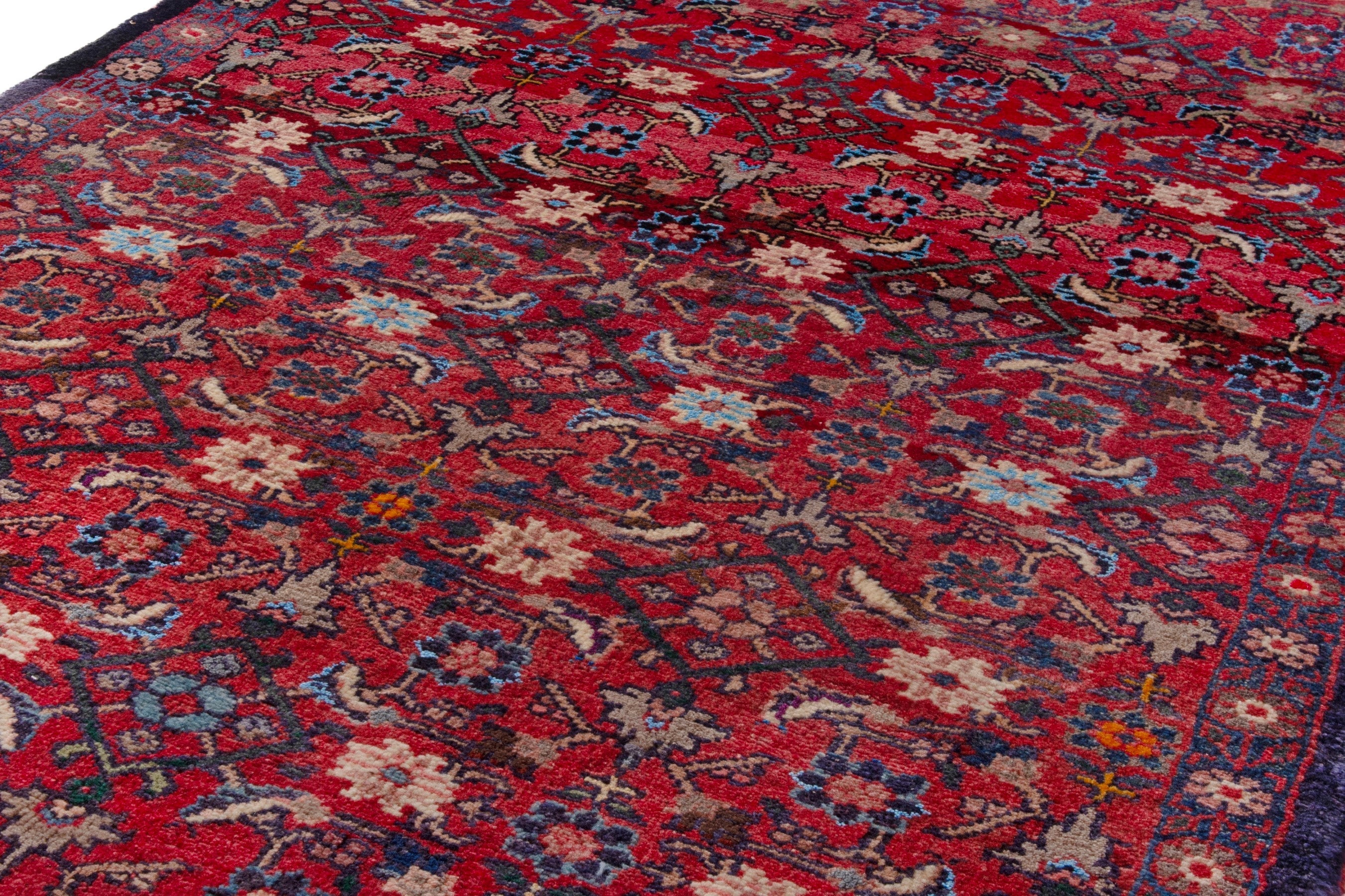 Persian Hamedan runner rug in deep red and denim, view 7 of 19