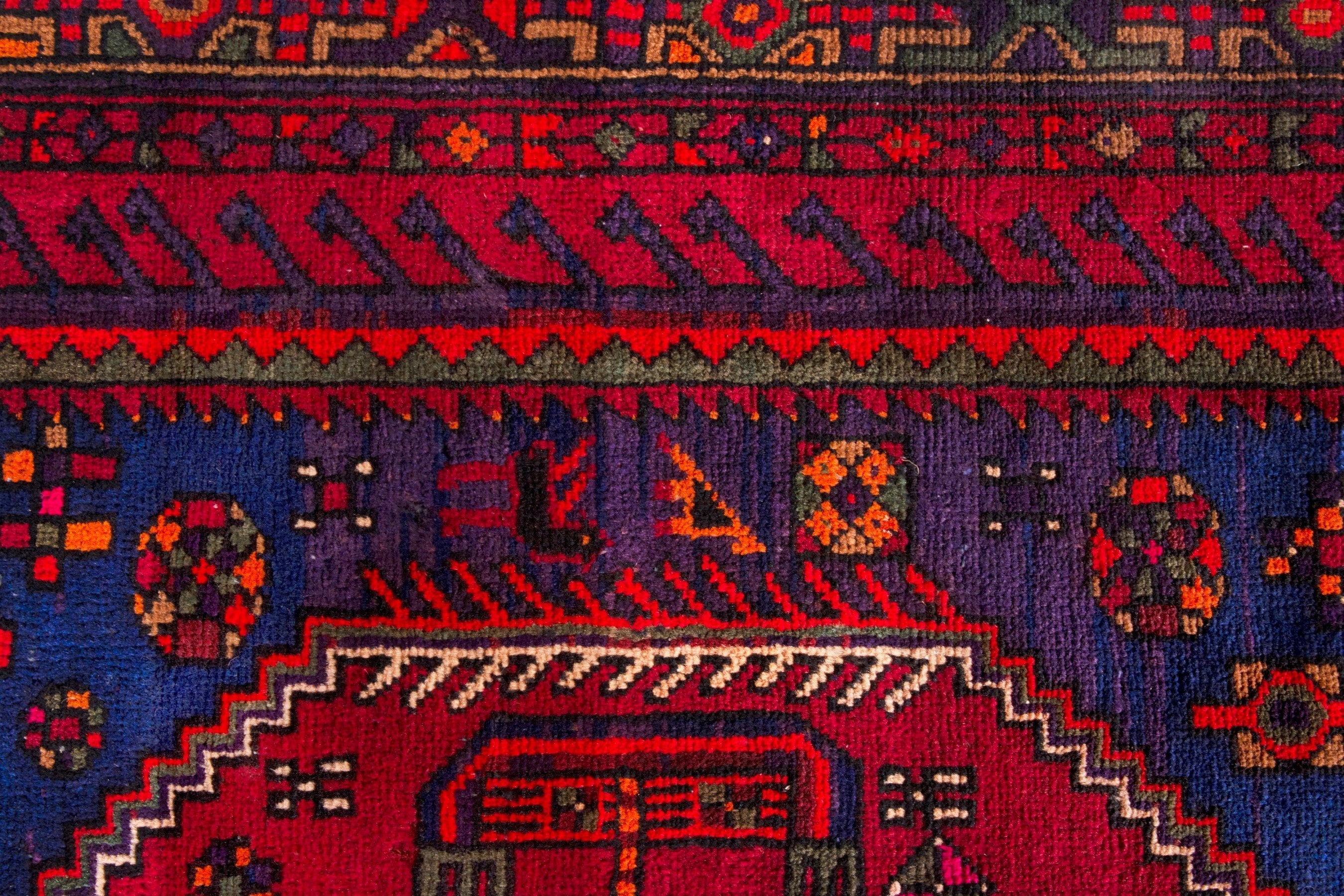 Persian Zanjan area rug in navy and deep red, view 11 of 17