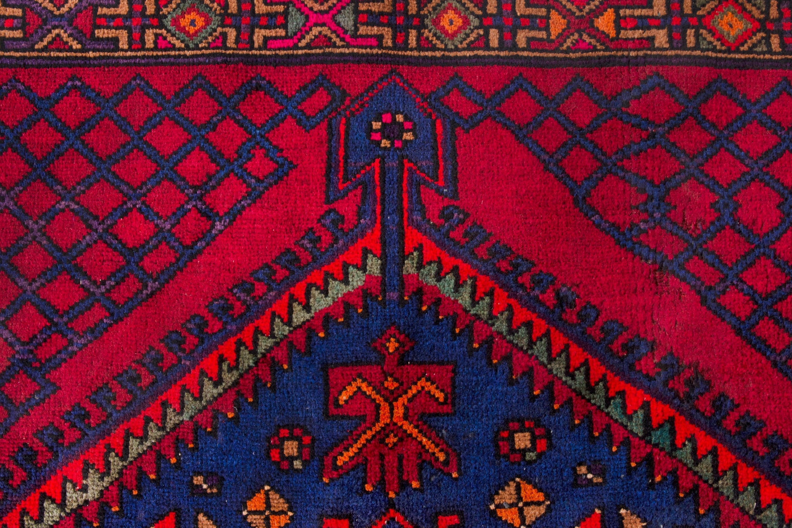 Persian Zanjan area rug in navy and deep red, view 12 of 17
