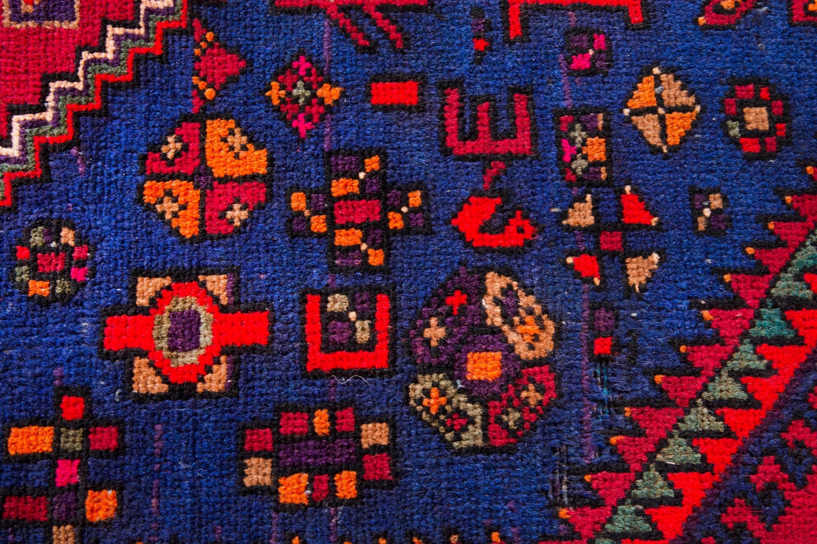 Persian Zanjan area rug in navy and deep red, view 13 of 17