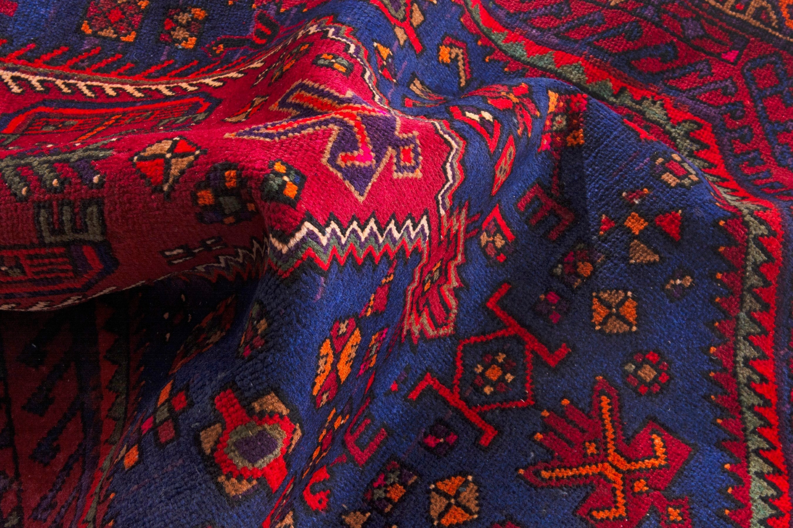 Persian Zanjan area rug in navy and deep red, view 14 of 17