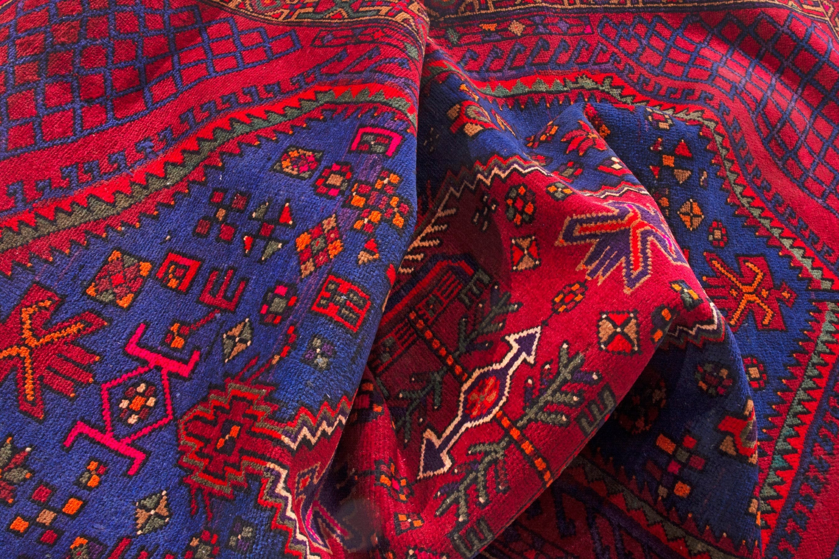 Persian Zanjan area rug in navy and deep red, view 15 of 17
