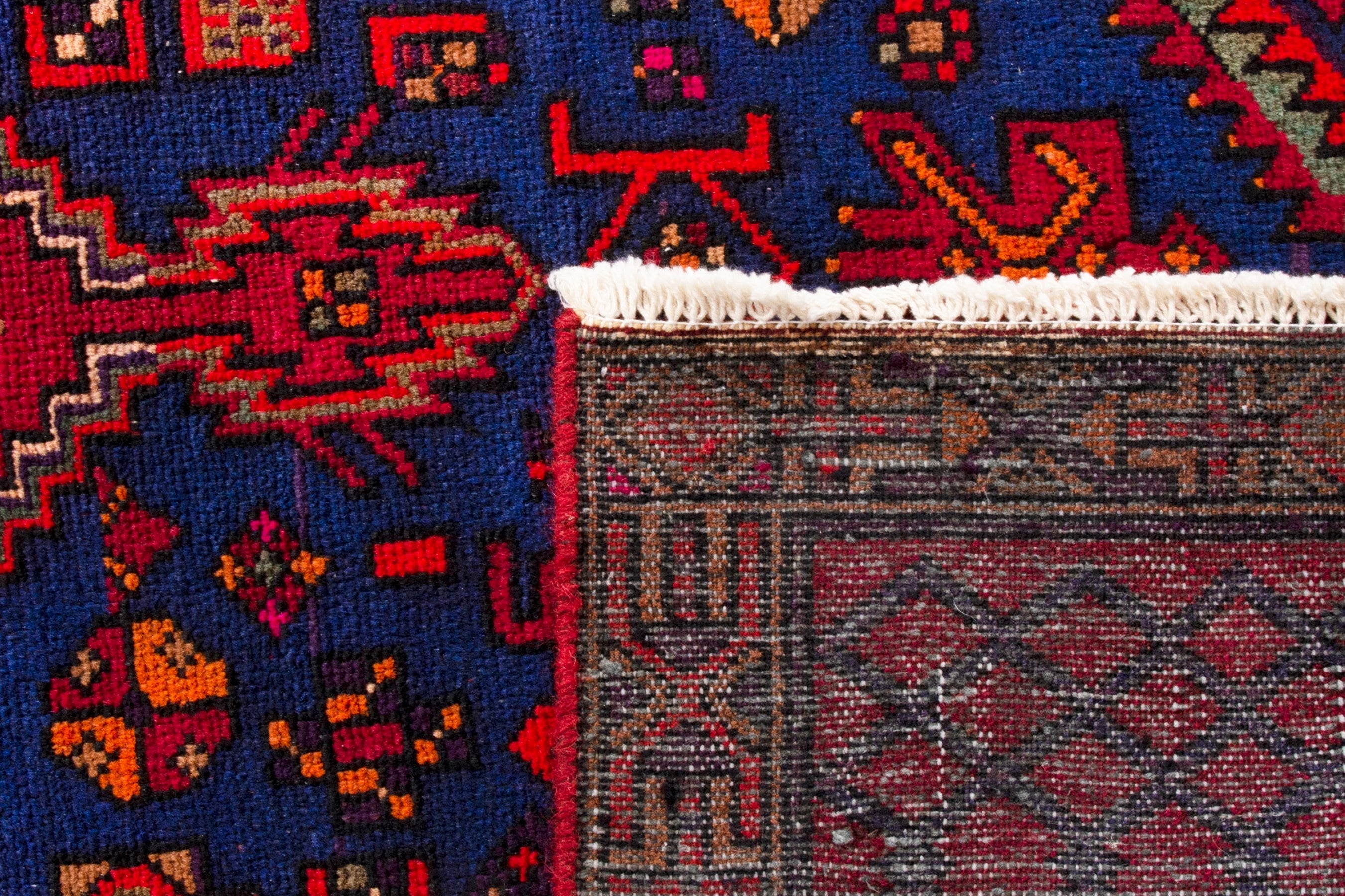 Persian Zanjan area rug in navy and deep red, view 17 of 17