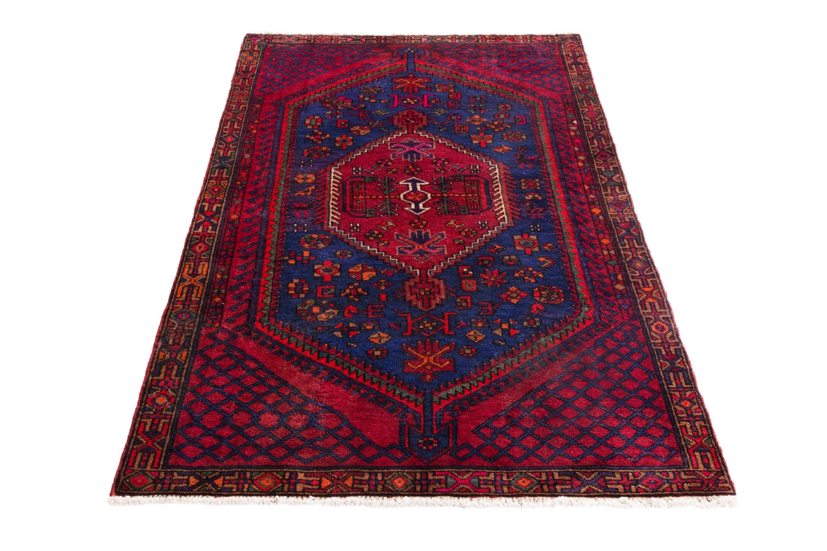 Persian Zanjan area rug in navy and deep red, view 2 of 17