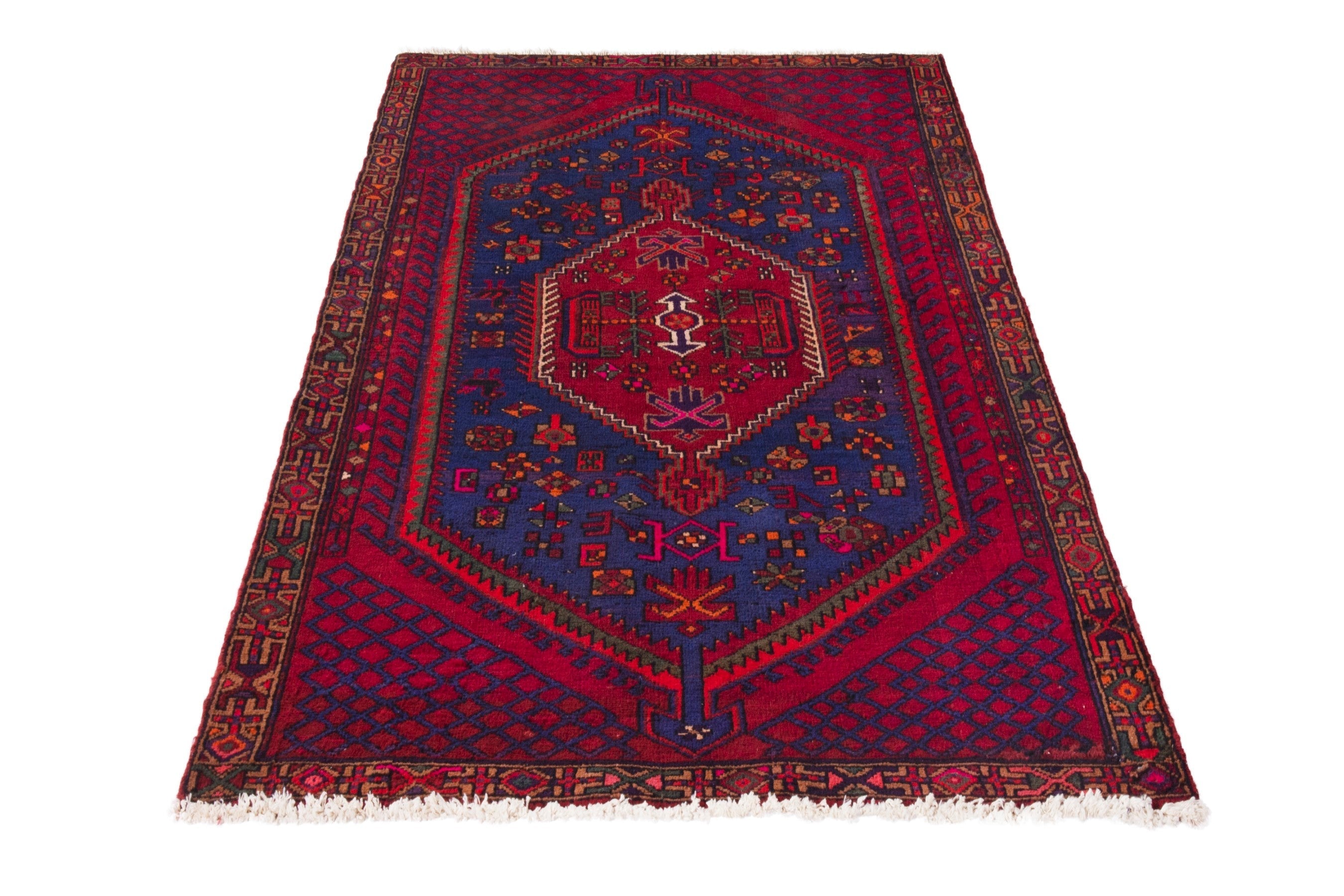Persian Zanjan area rug in navy and deep red, view 3 of 17