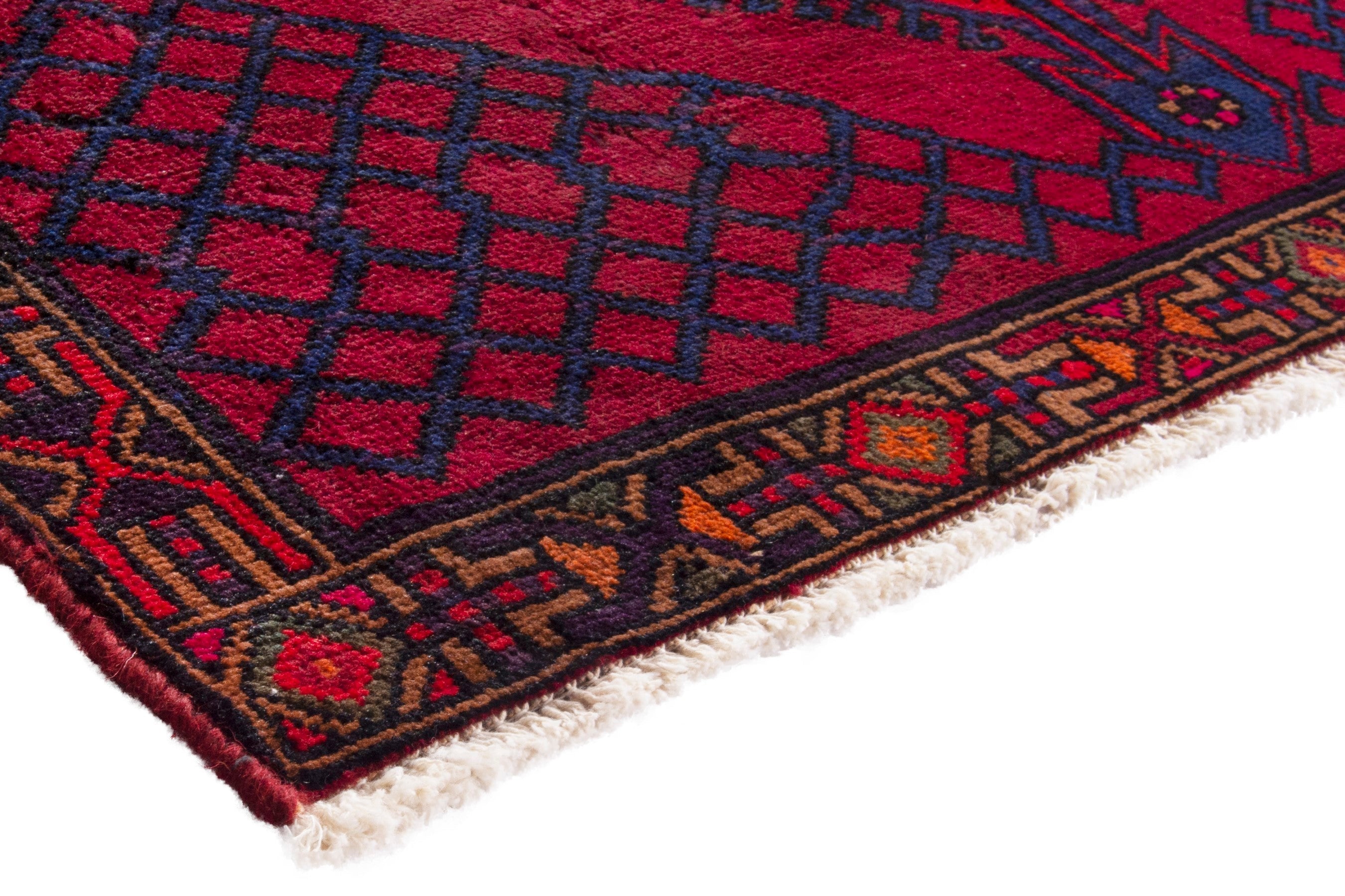 Persian Zanjan area rug in navy and deep red, view 4 of 17