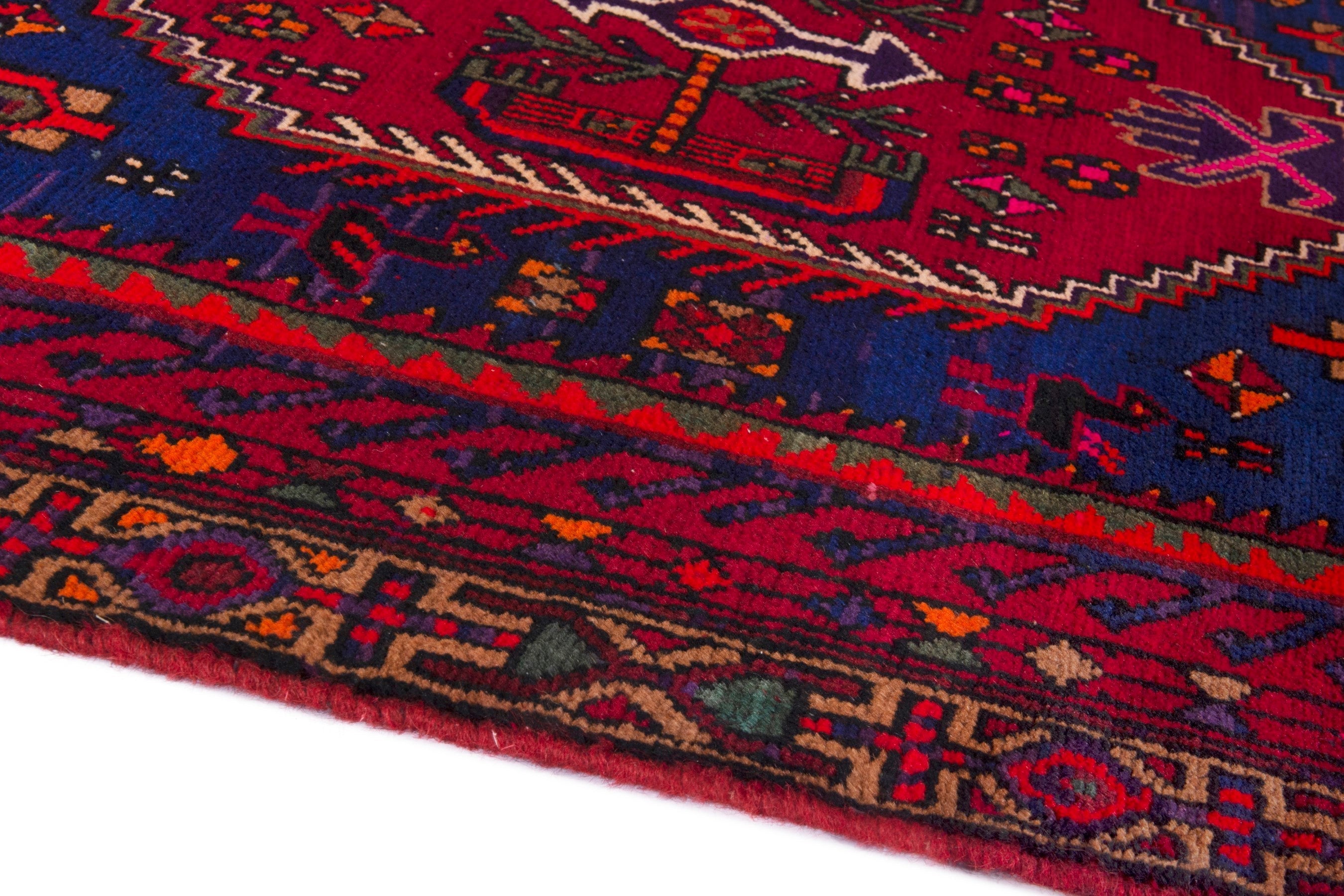 Persian Zanjan area rug in navy and deep red, view 5 of 17