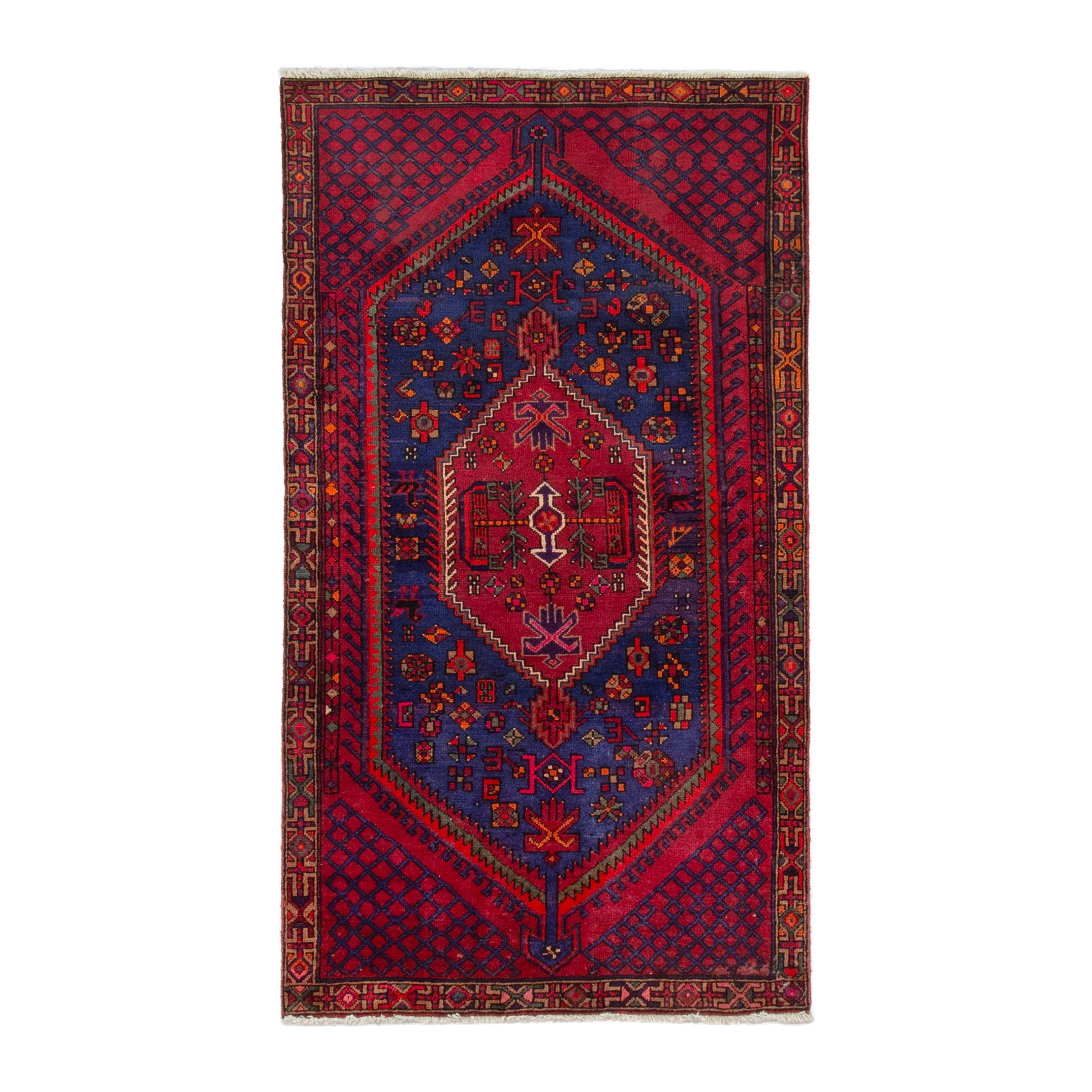 Persian Zanjan area rug in navy and deep red, 3'10" x 6'11"