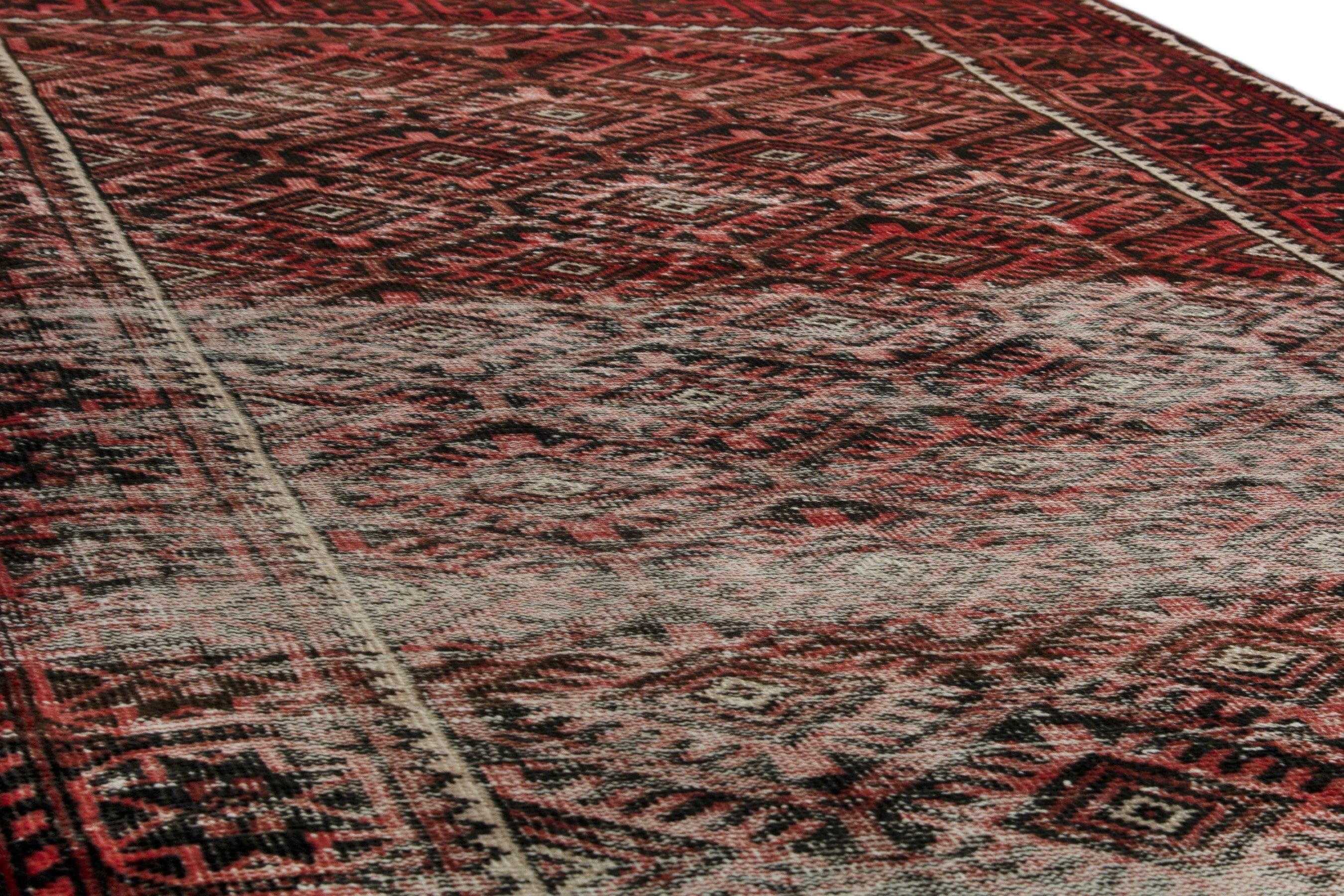 Persian Baluch runner rug in cream and brick, view 8 of 17