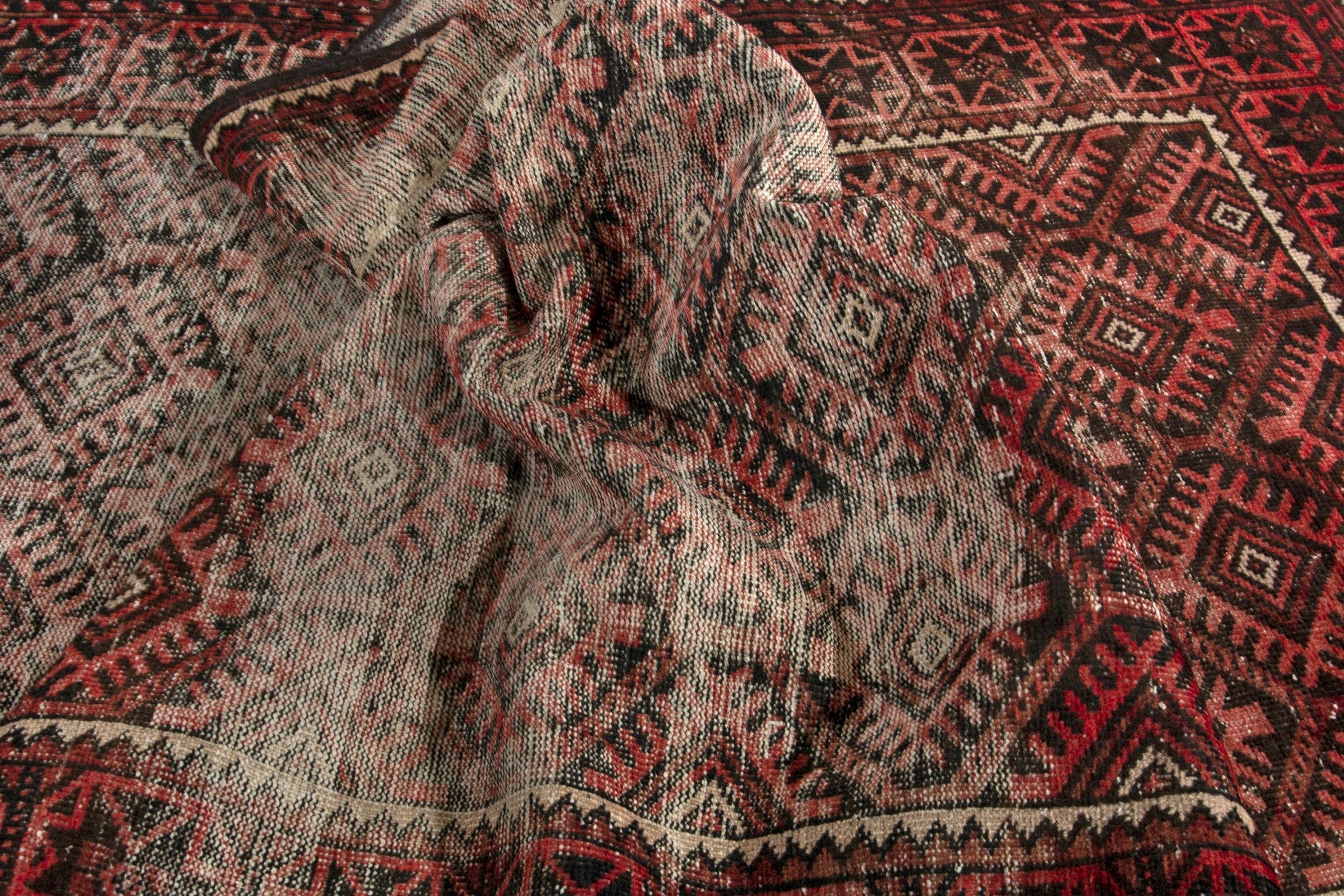 Persian Baluch runner rug in cream and brick, view 14 of 17