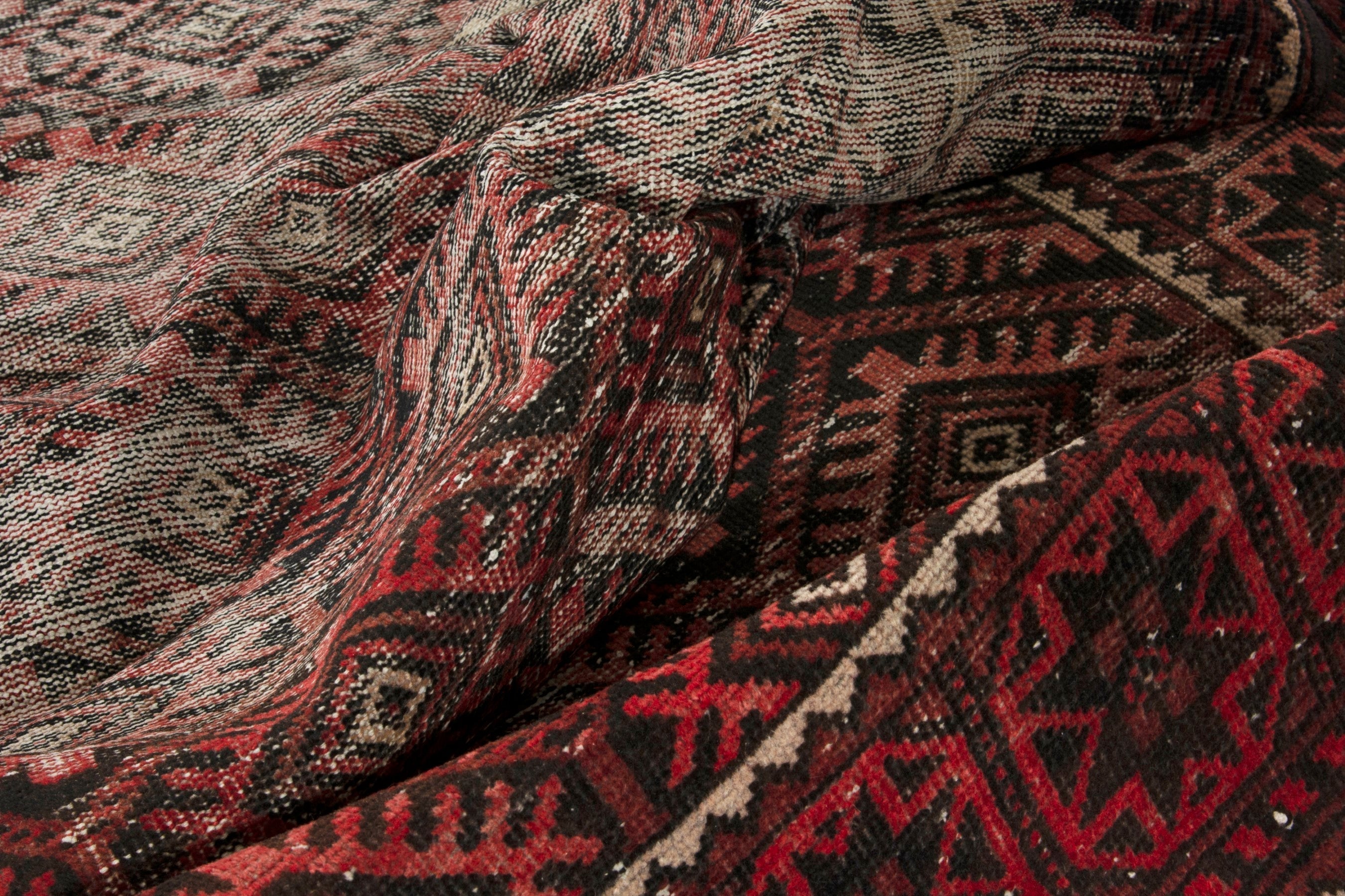 Persian Baluch runner rug in cream and brick, view 15 of 17