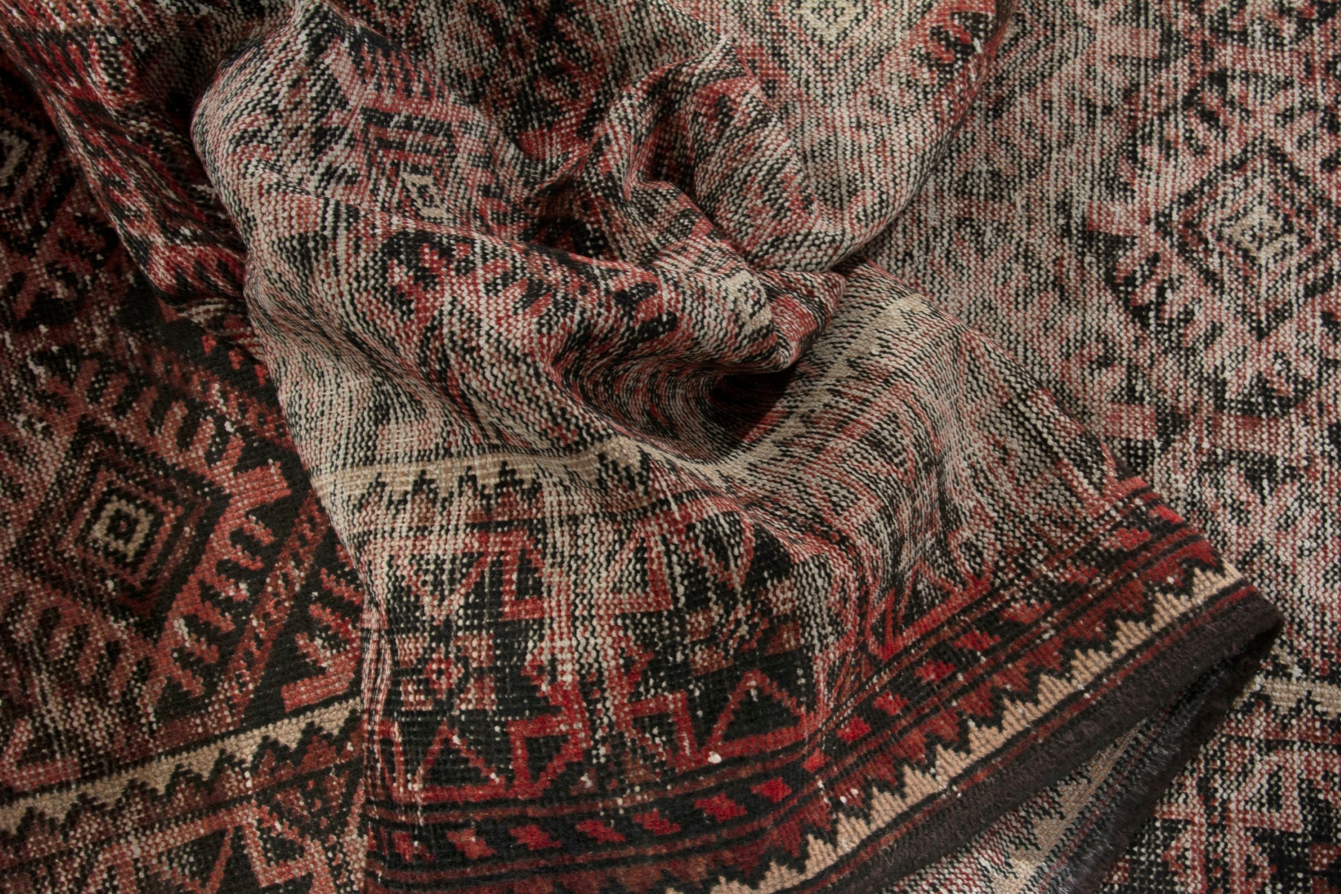 Persian Baluch runner rug in cream and brick, view 16 of 17