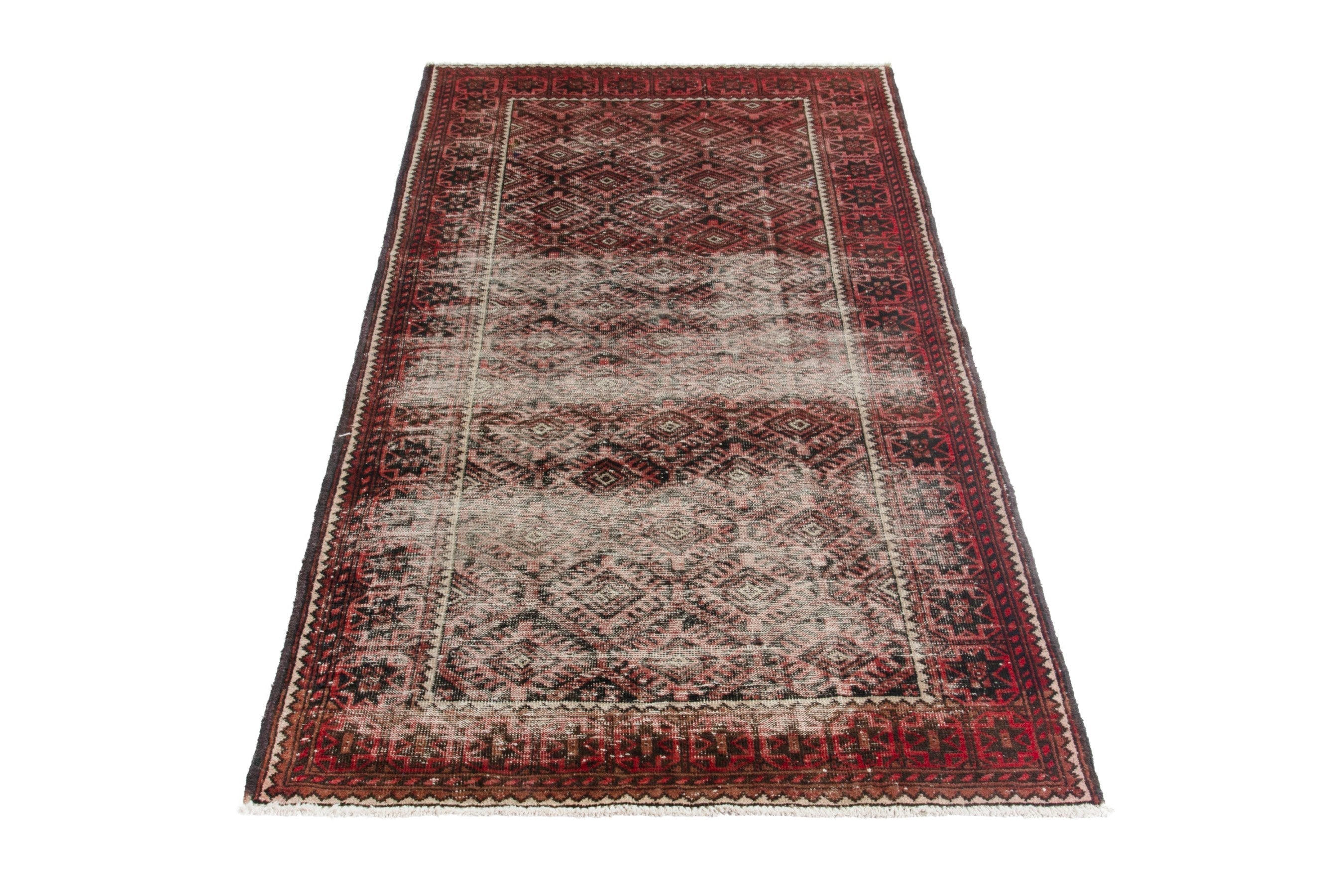Persian Baluch runner rug in cream and brick, view 2 of 17