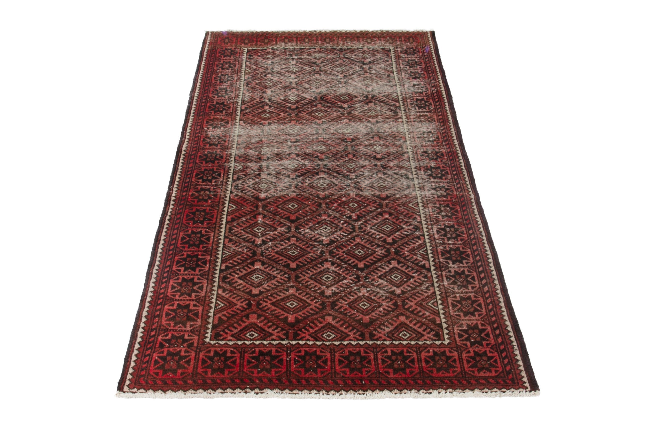 Persian Baluch runner rug in cream and brick, view 3 of 17