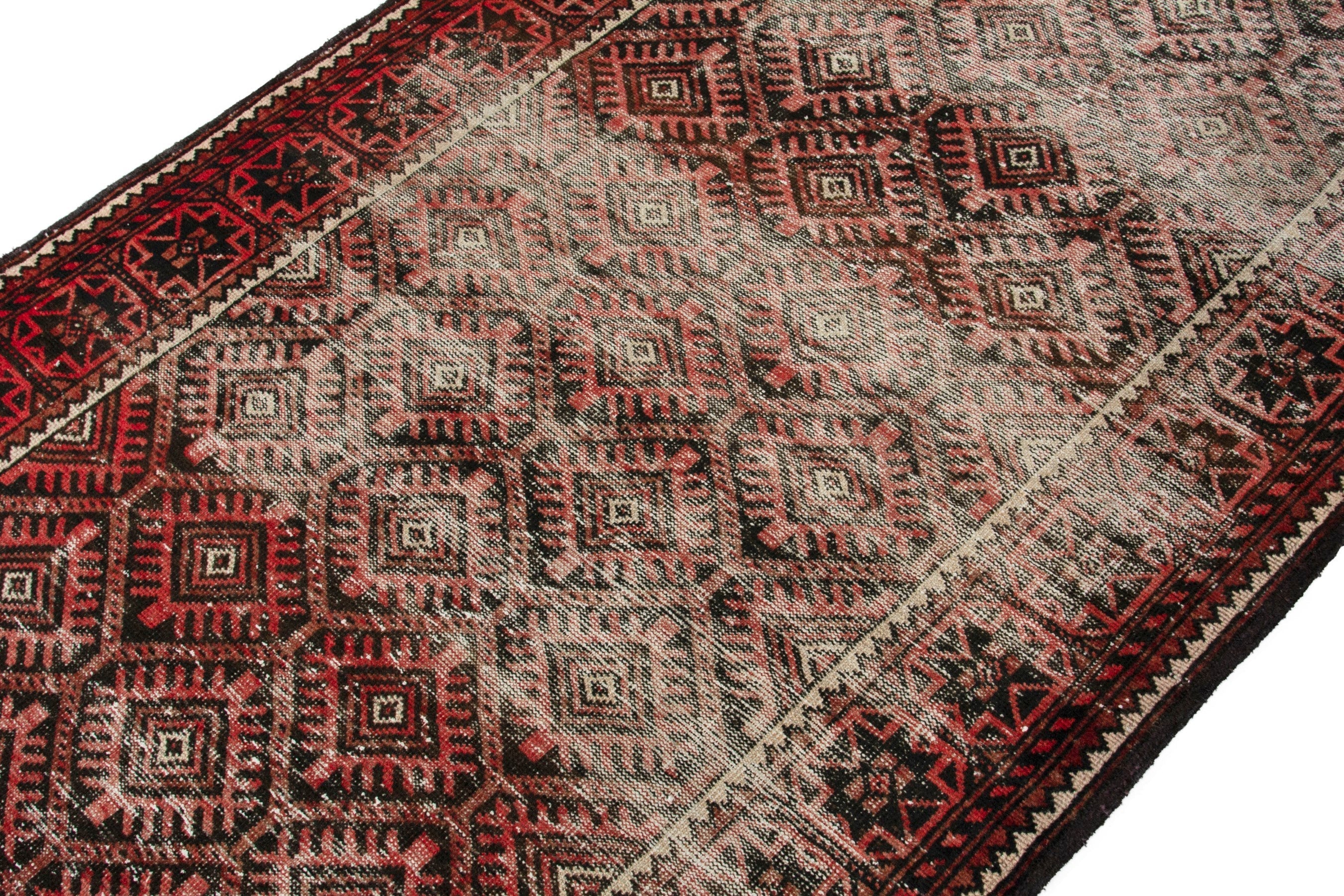 Persian Baluch runner rug in cream and brick, view 6 of 17