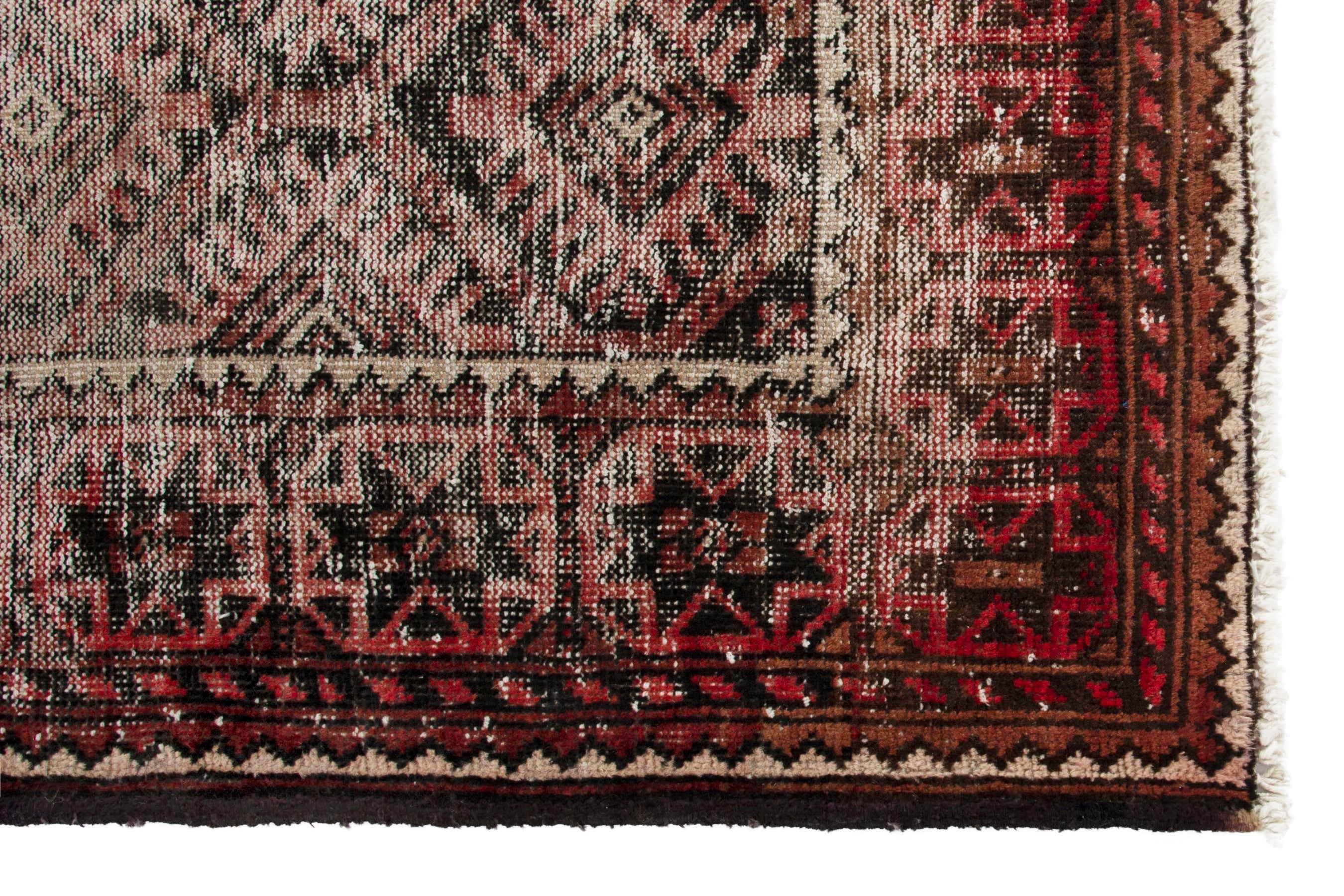 Persian Baluch runner rug in cream and brick, view 10 of 17