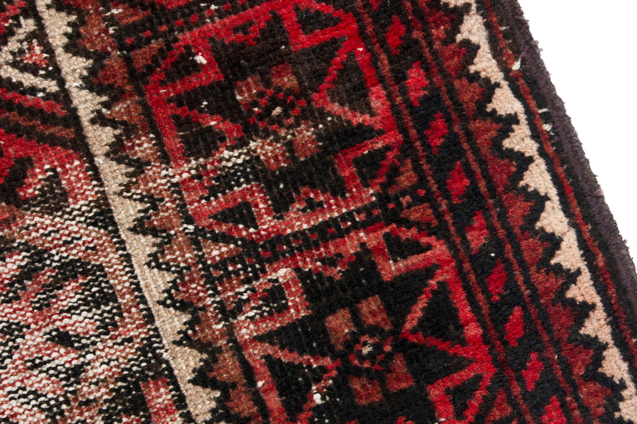 Persian Baluch runner rug in cream and brick, view 9 of 17