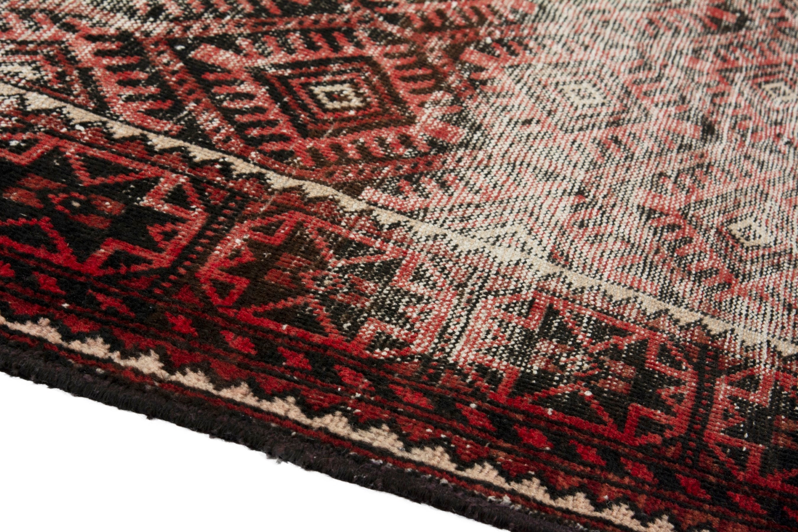 Persian Baluch runner rug in cream and brick, view 5 of 17