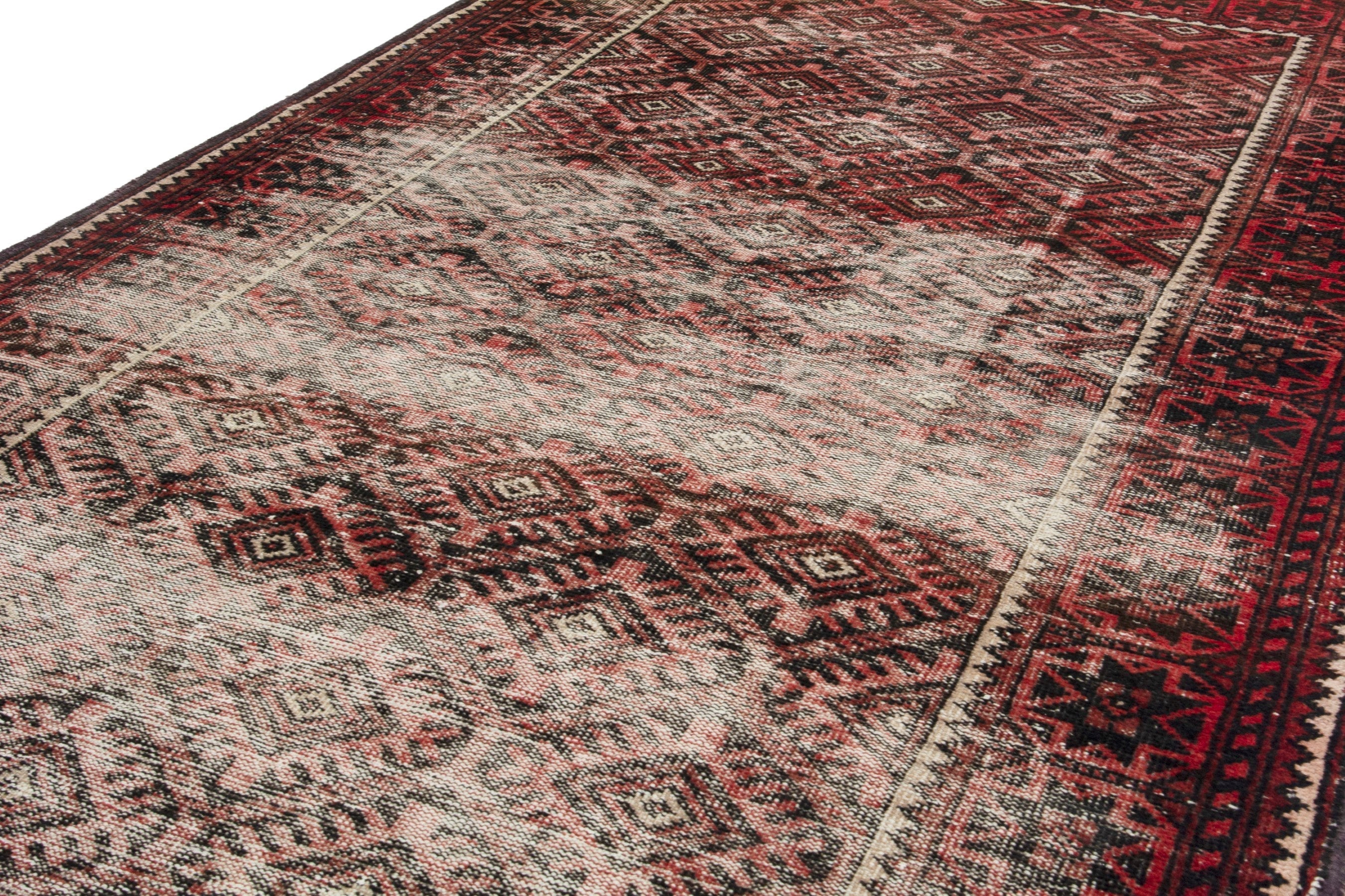 Persian Baluch runner rug in cream and brick, view 7 of 17
