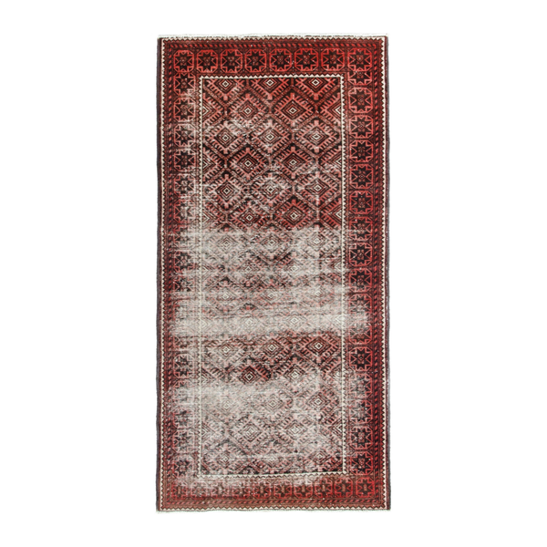 Persian Baluch runner rug in cream and brick, 3'11" x 8'2"