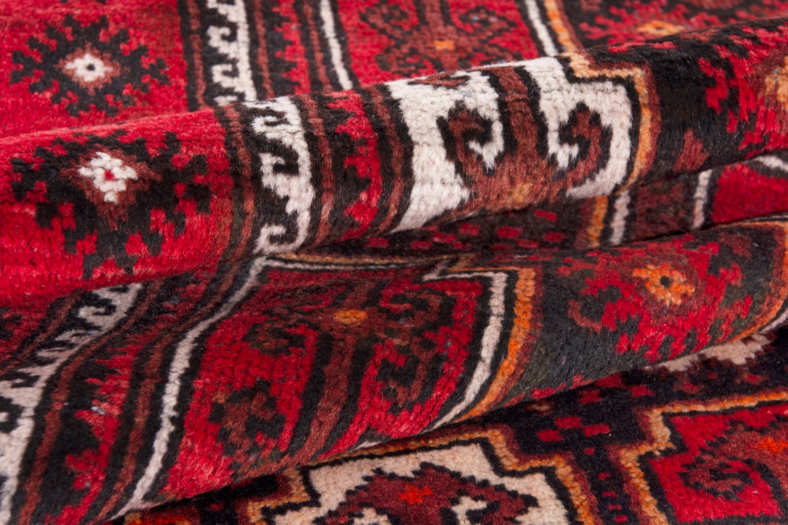 Persian Baluch area rug in deep red and burgundy, view 17 of 19