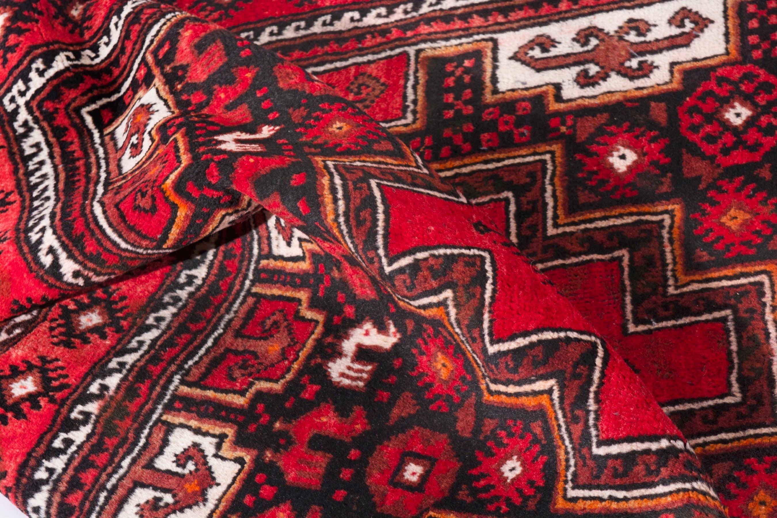 Persian Baluch area rug in deep red and burgundy, view 18 of 19