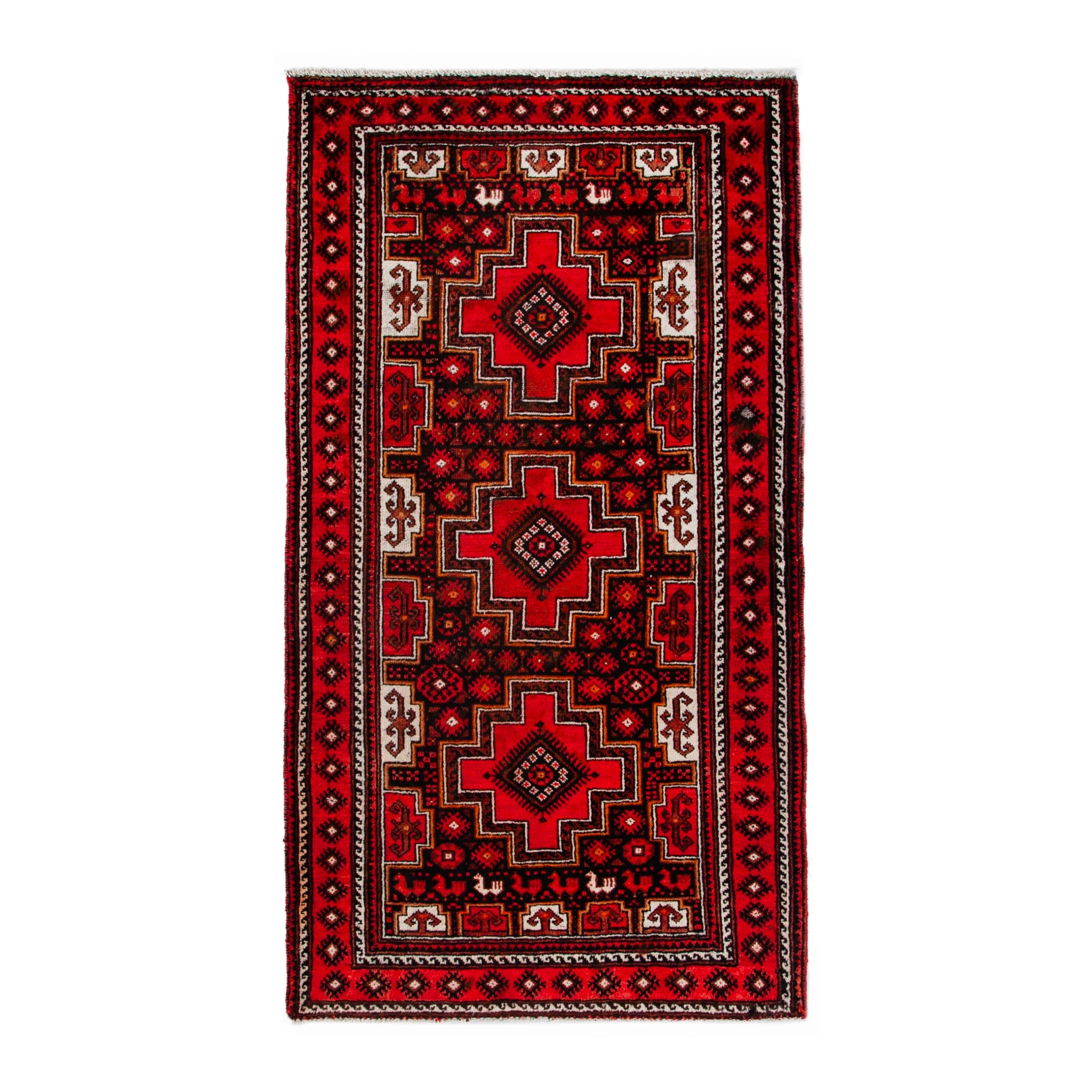 Persian Baluch area rug in deep red and burgundy, 3'11" x 7'3"