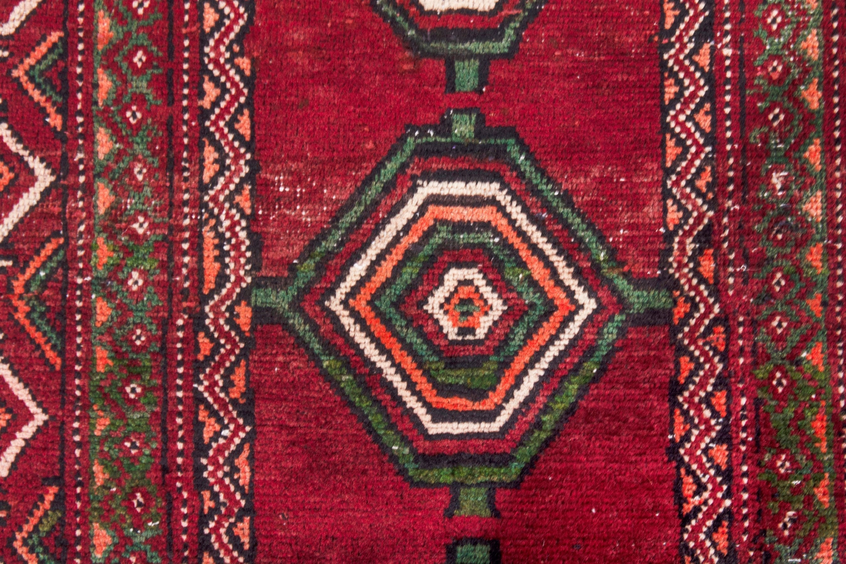 Persian Torkaman runner rug in deep red and faded red, view 17 of 22