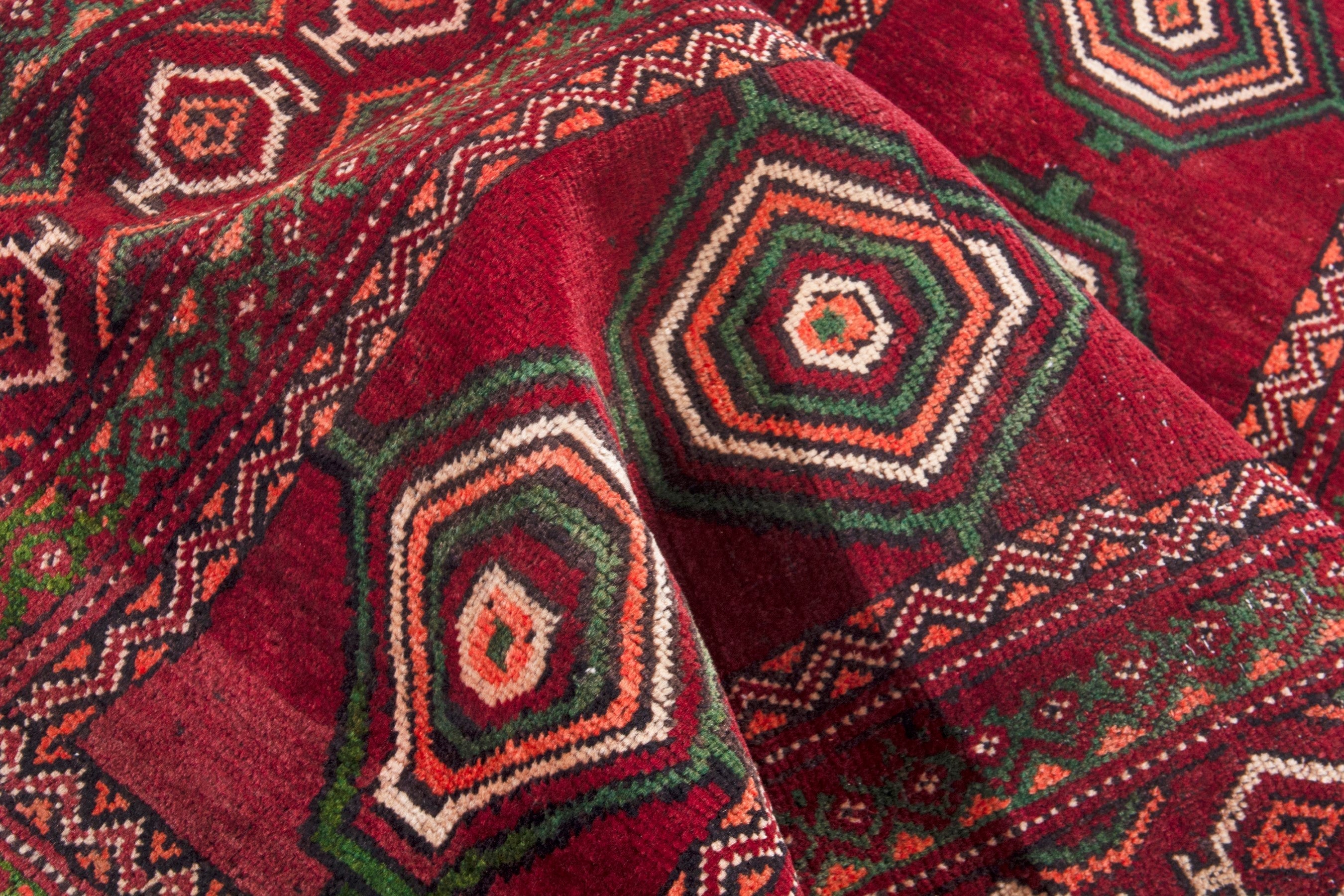 Persian Torkaman runner rug in deep red and faded red, view 18 of 22