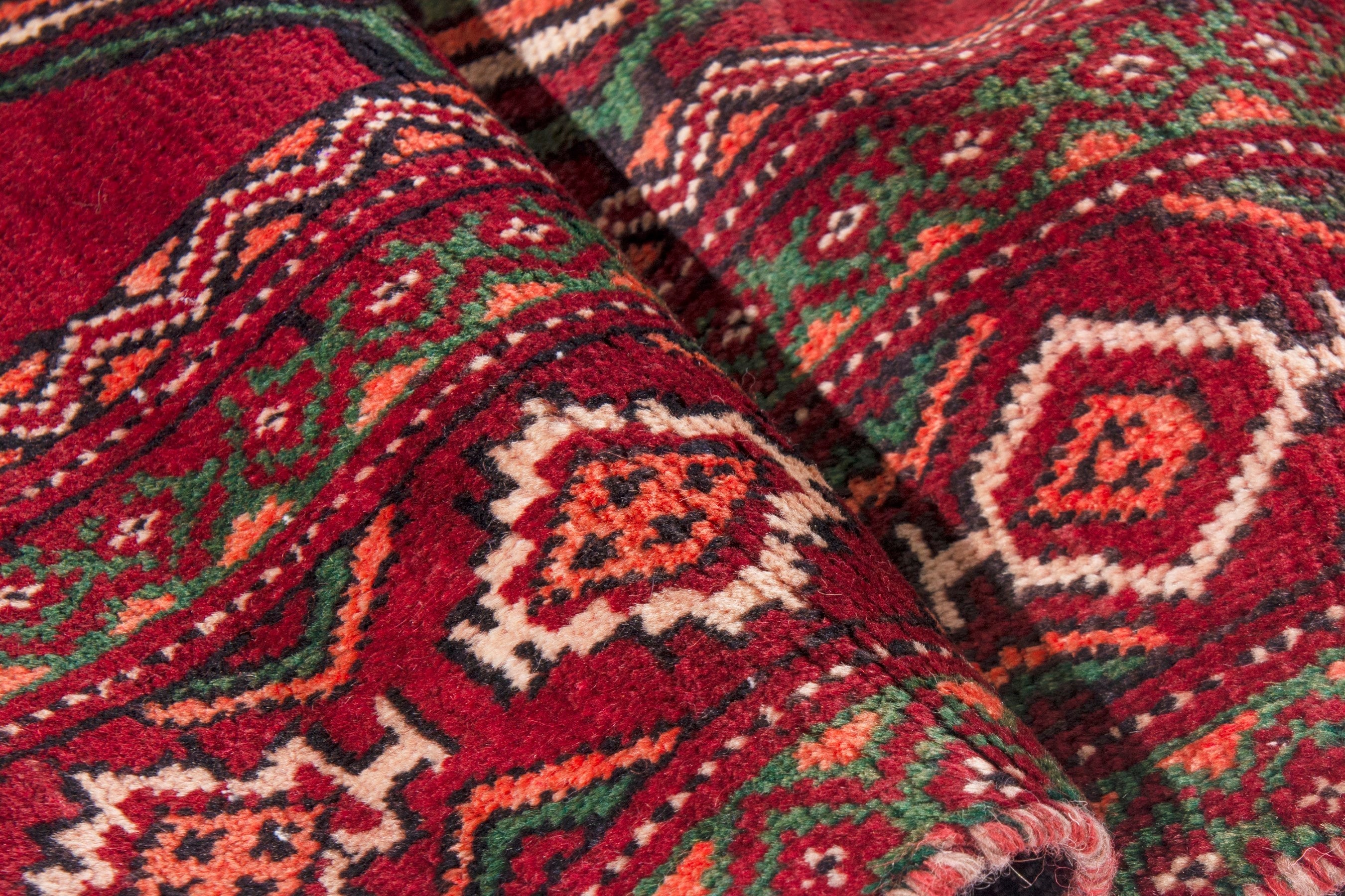 Persian Torkaman runner rug in deep red and faded red, view 21 of 22