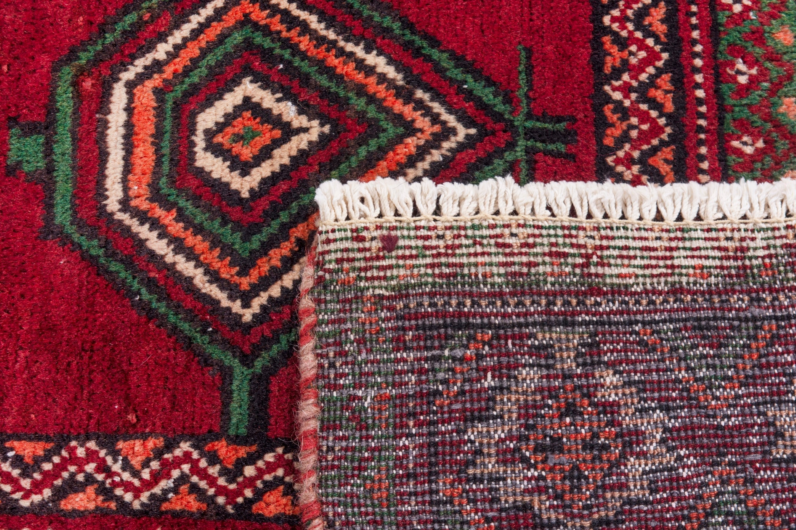 Persian Torkaman runner rug in deep red and faded red, view 22 of 22