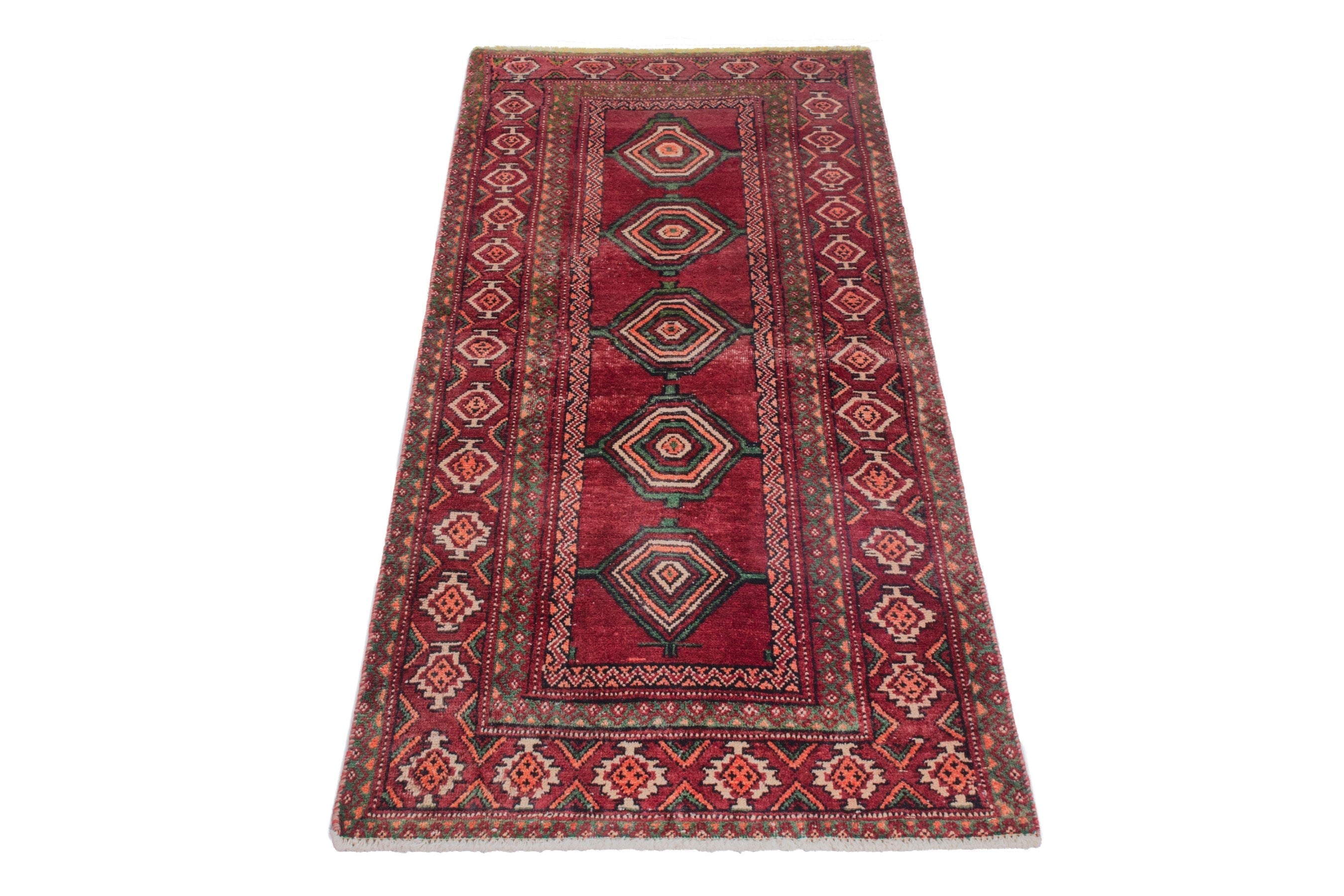 Persian Torkaman runner rug in deep red and faded red, view 2 of 22