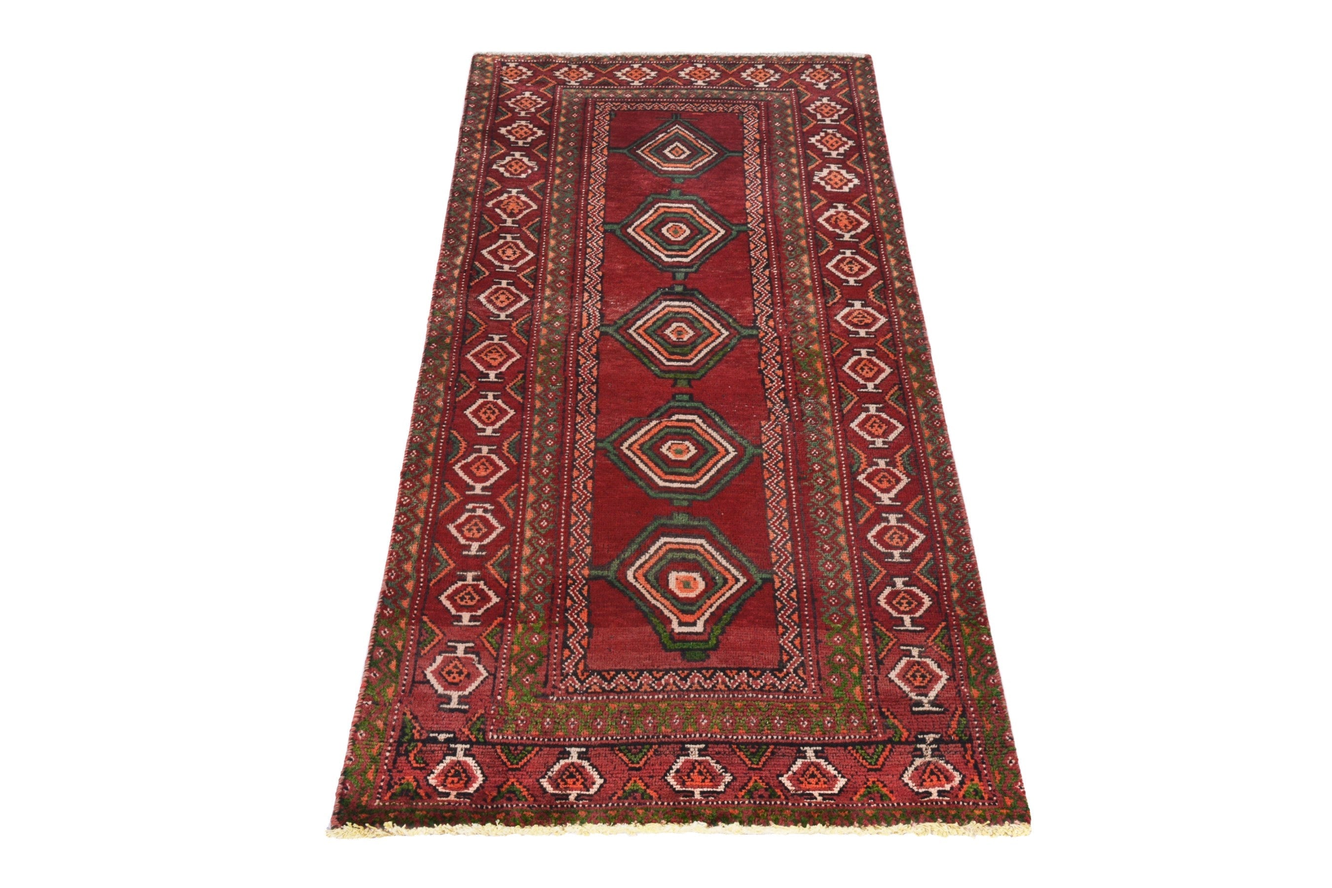 Persian Torkaman runner rug in deep red and faded red, view 3 of 22
