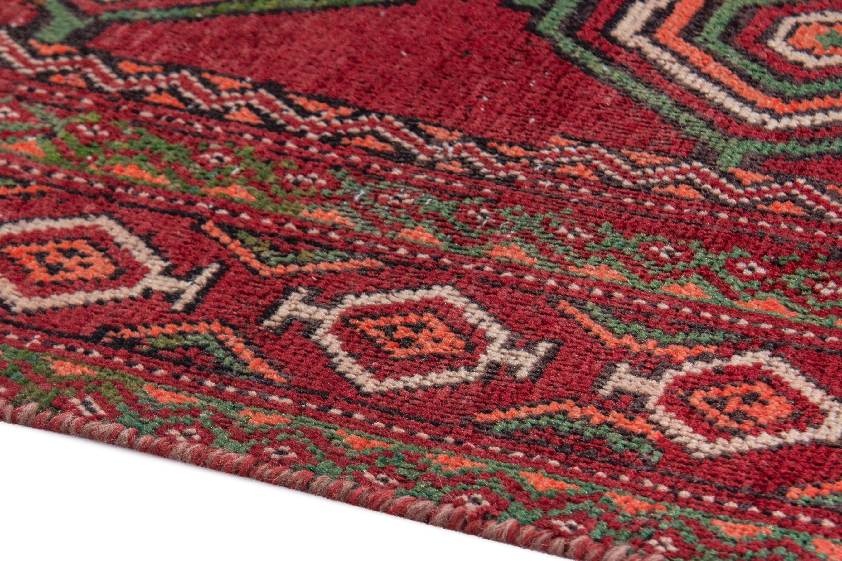 Persian Torkaman runner rug in deep red and faded red, view 5 of 22
