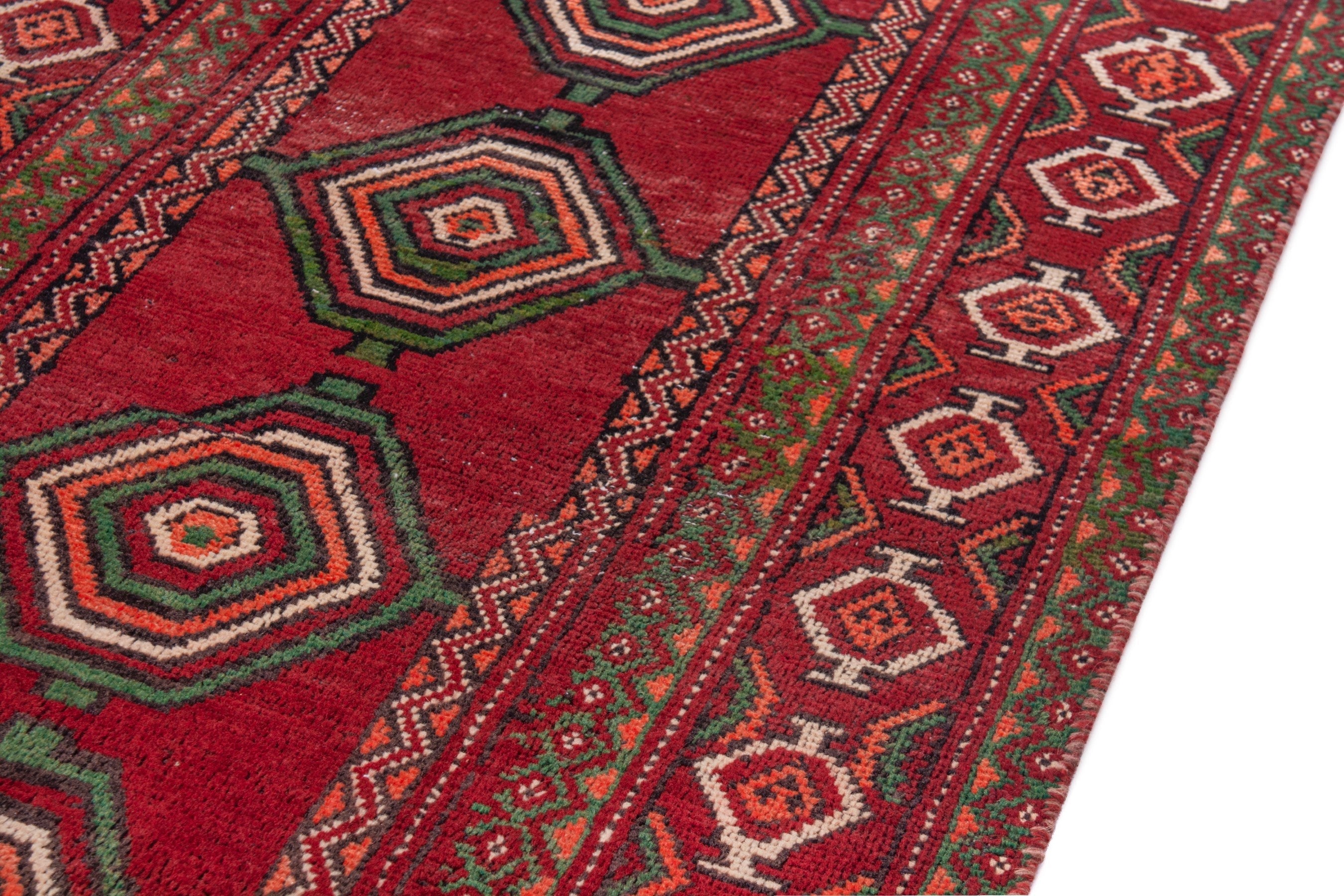 Persian Torkaman runner rug in deep red and faded red, view 7 of 22